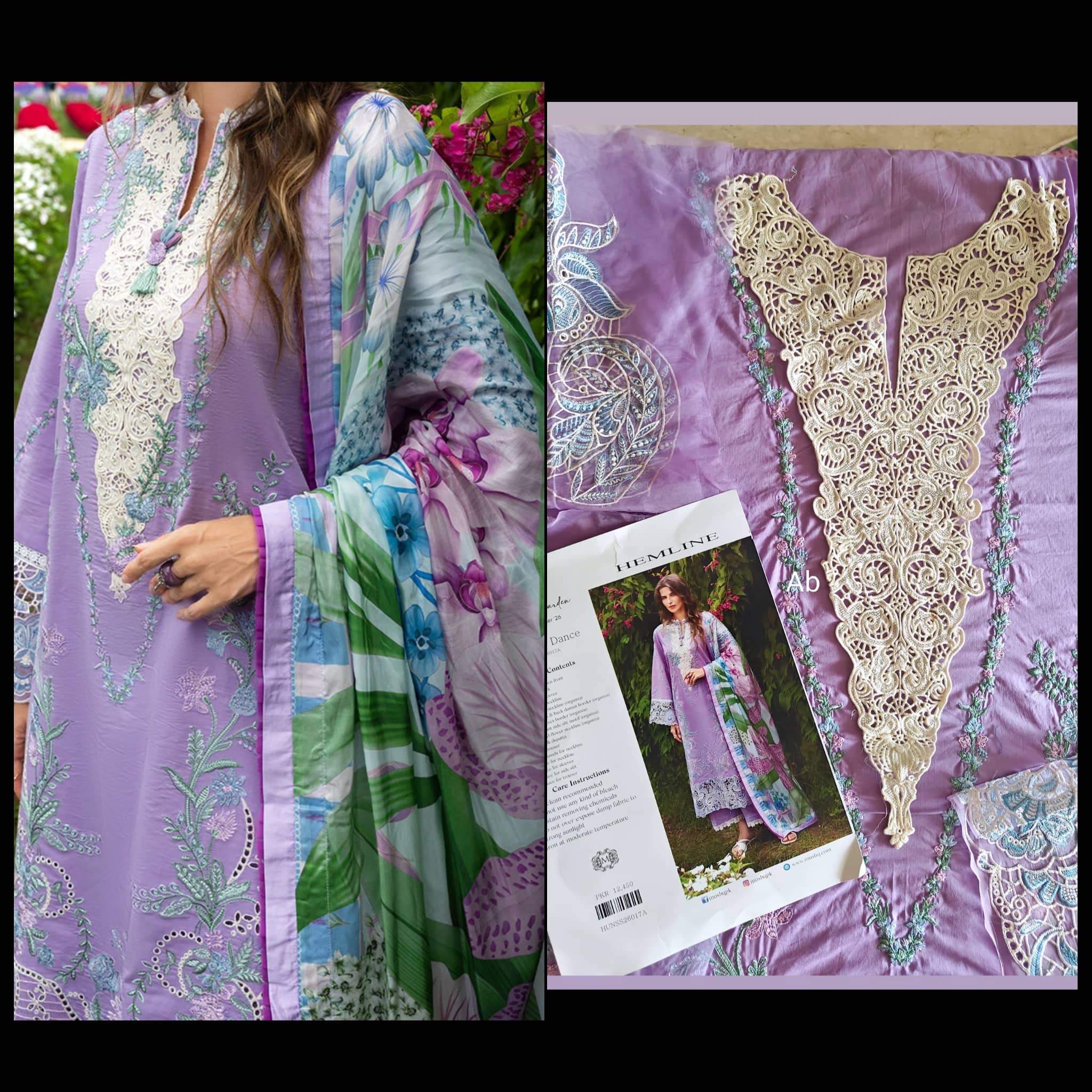 Open Pic/Mushq Hemline 26/Dewdrop Dance/Silk Dupatta/Lilac