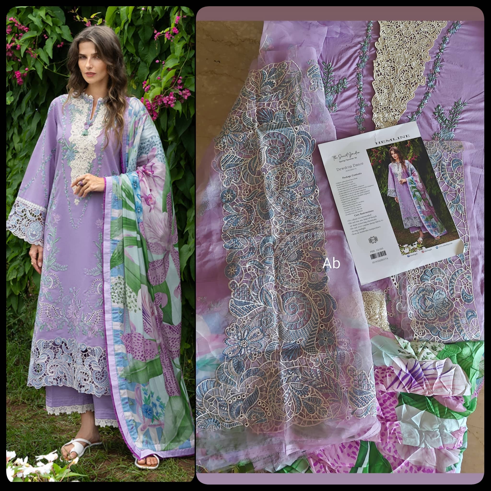 Open Pic/Mushq Hemline 26/Dewdrop Dance/Silk Dupatta/Lilac