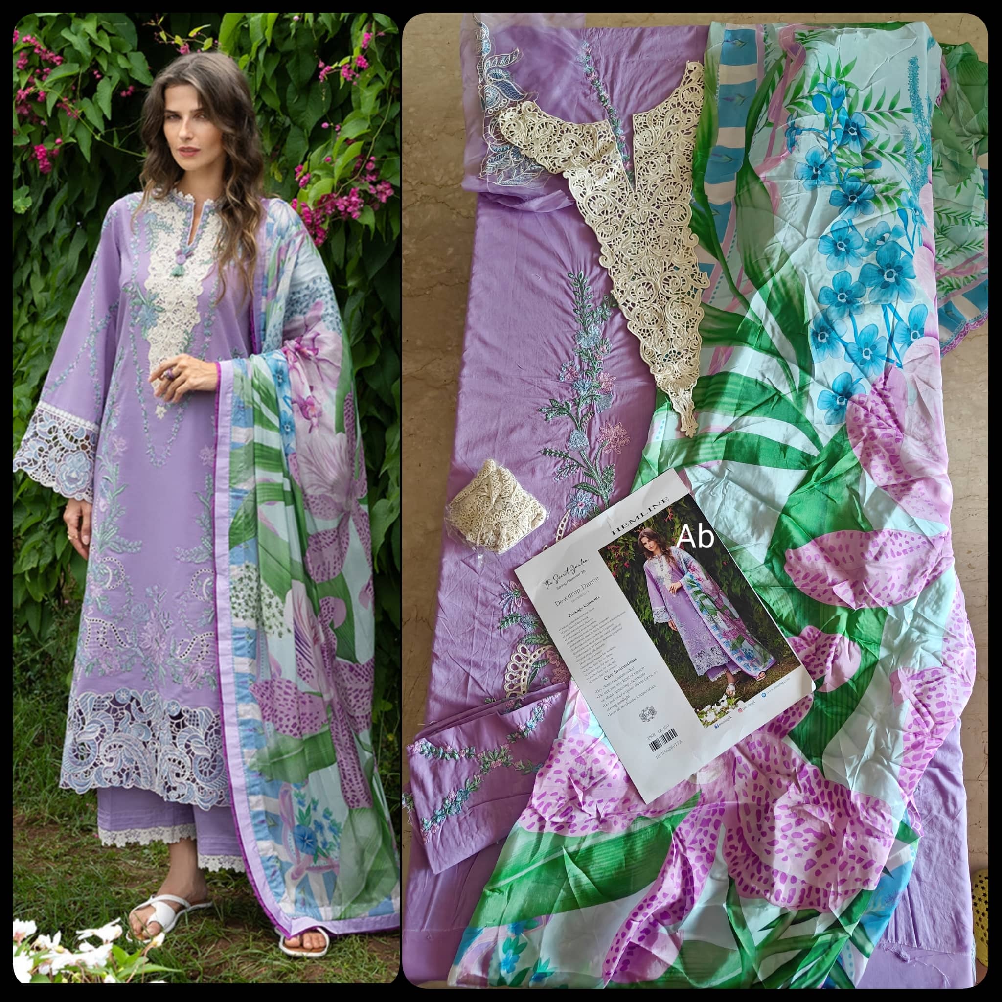 Open Pic/Mushq Hemline 26/Dewdrop Dance/Silk Dupatta/Lilac
