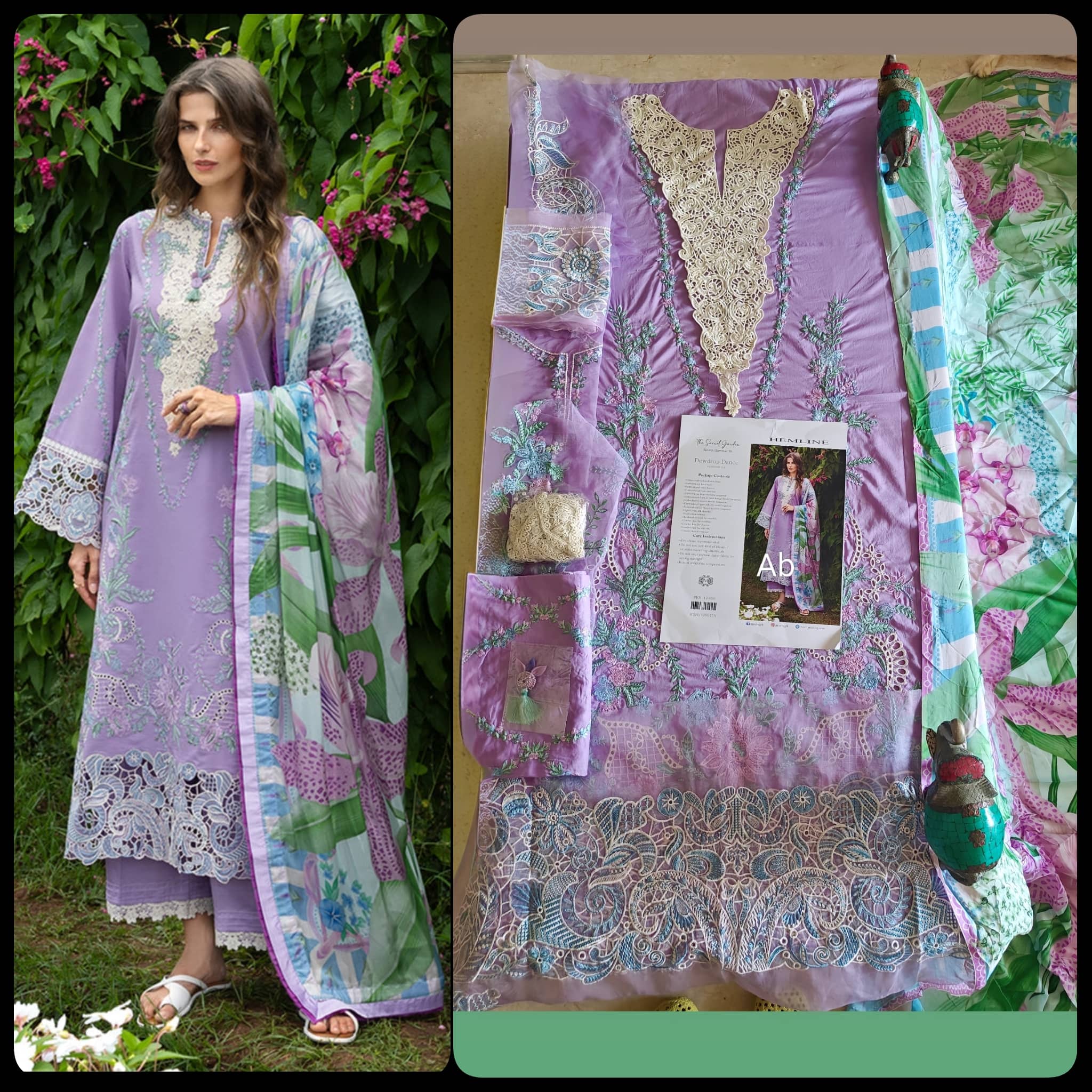 Open Pic/Mushq Hemline 26/Dewdrop Dance/Silk Dupatta/Lilac