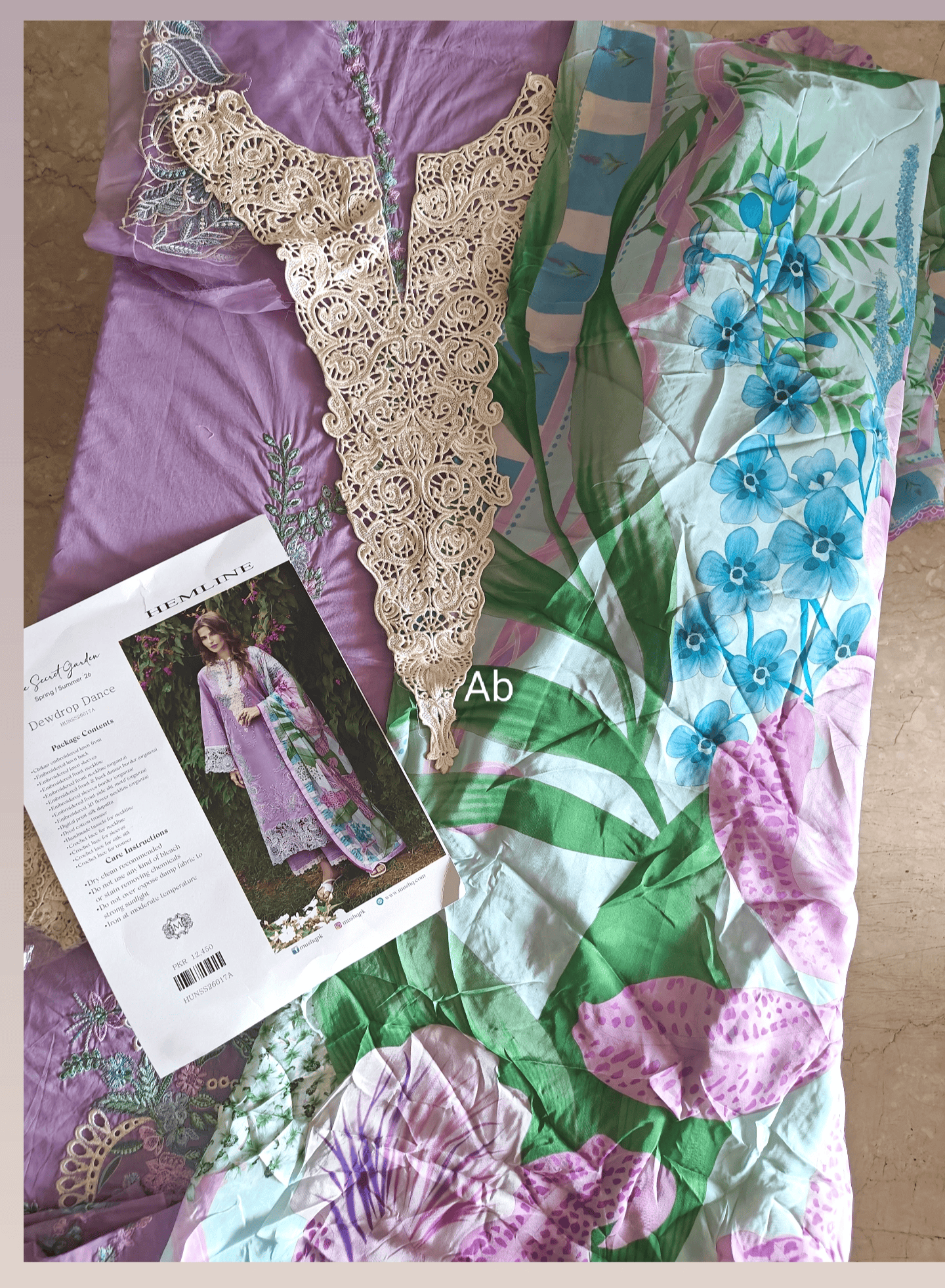 Open Pic/Mushq Hemline 26/Dewdrop Dance/Silk Dupatta/Lilac