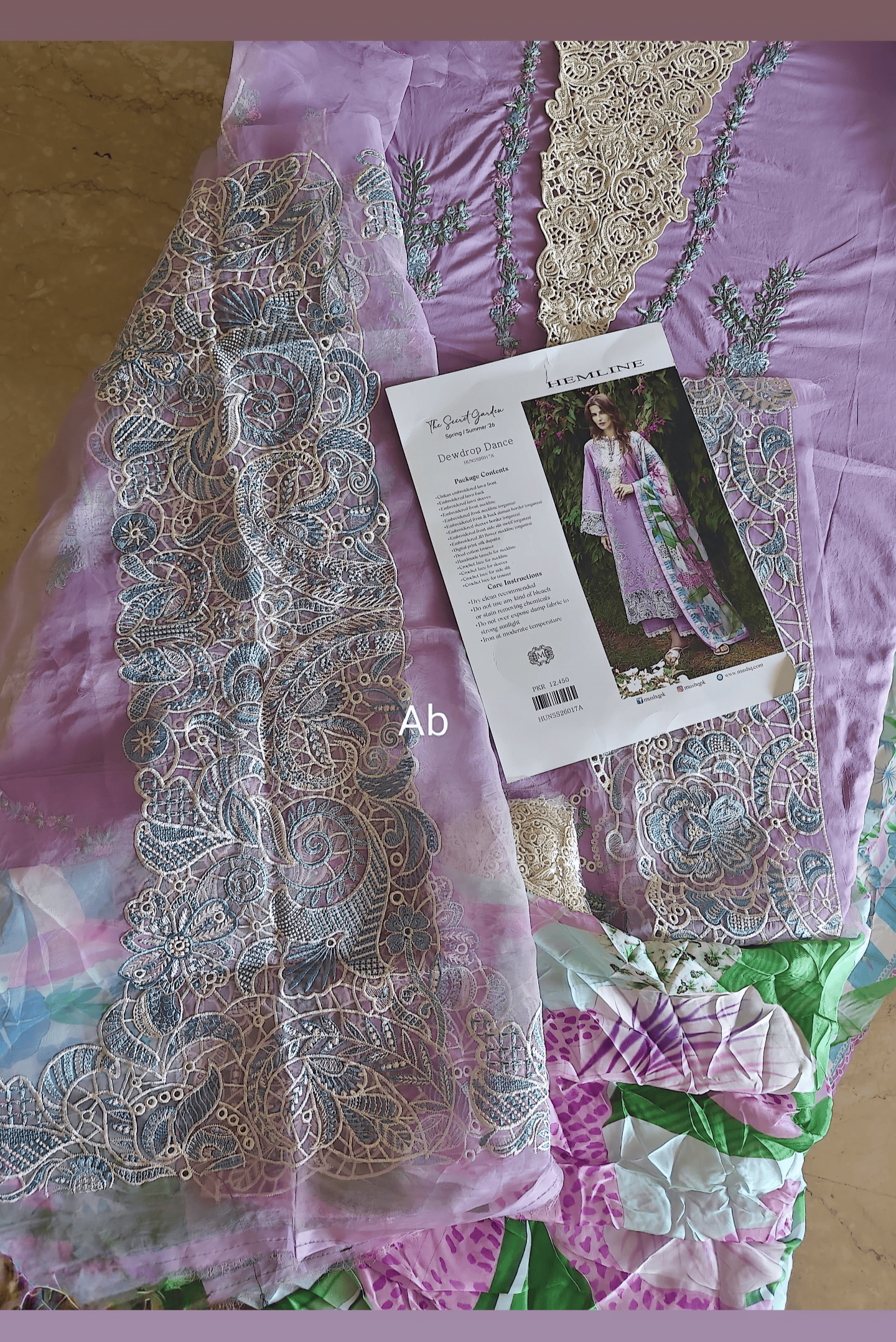 Open Pic/Mushq Hemline 26/Dewdrop Dance/Silk Dupatta/Lilac