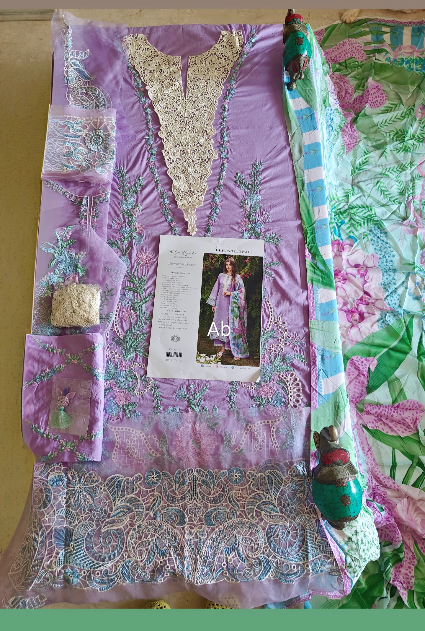 Open Pic/Mushq Hemline 26/Dewdrop Dance/Silk Dupatta/Lilac