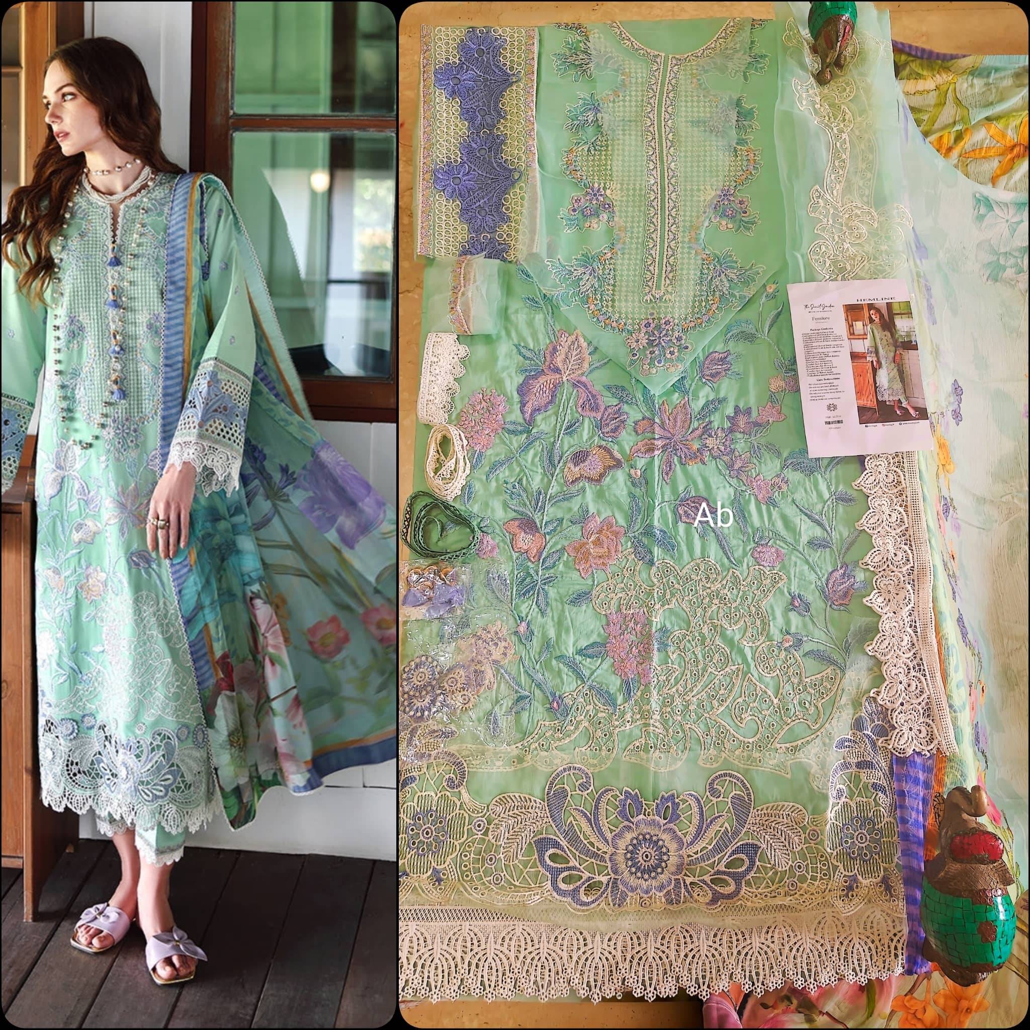 Open Pic/Mushq Hemline 26/Vol 2/Fernlore/Sea Green/Chiffon Dupatta