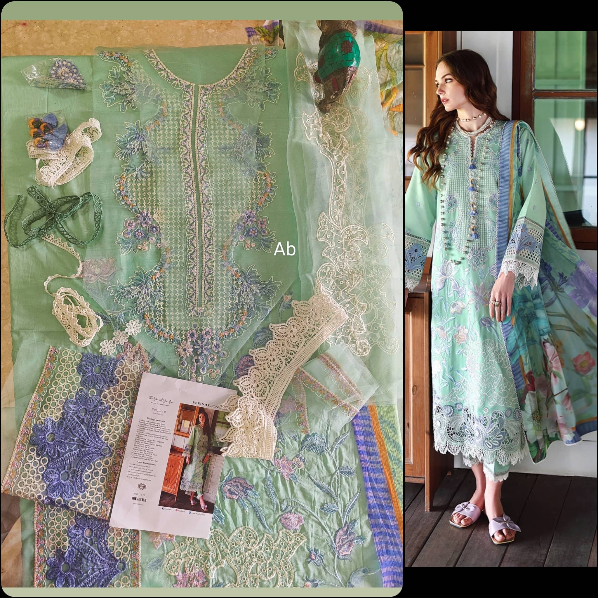 Open Pic/Mushq Hemline 26/Vol 2/Fernlore/Sea Green/Chiffon Dupatta