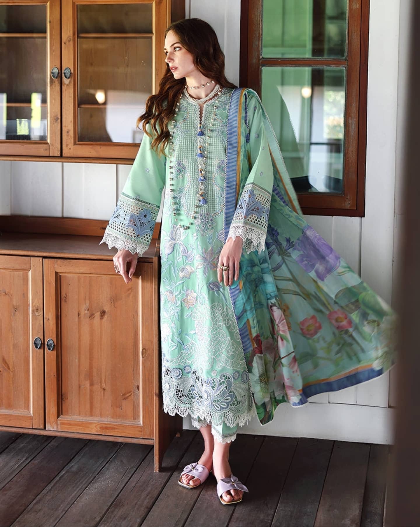 Open Pic/Mushq Hemline 26/Vol 2/Fernlore/Sea Green/Chiffon Dupatta