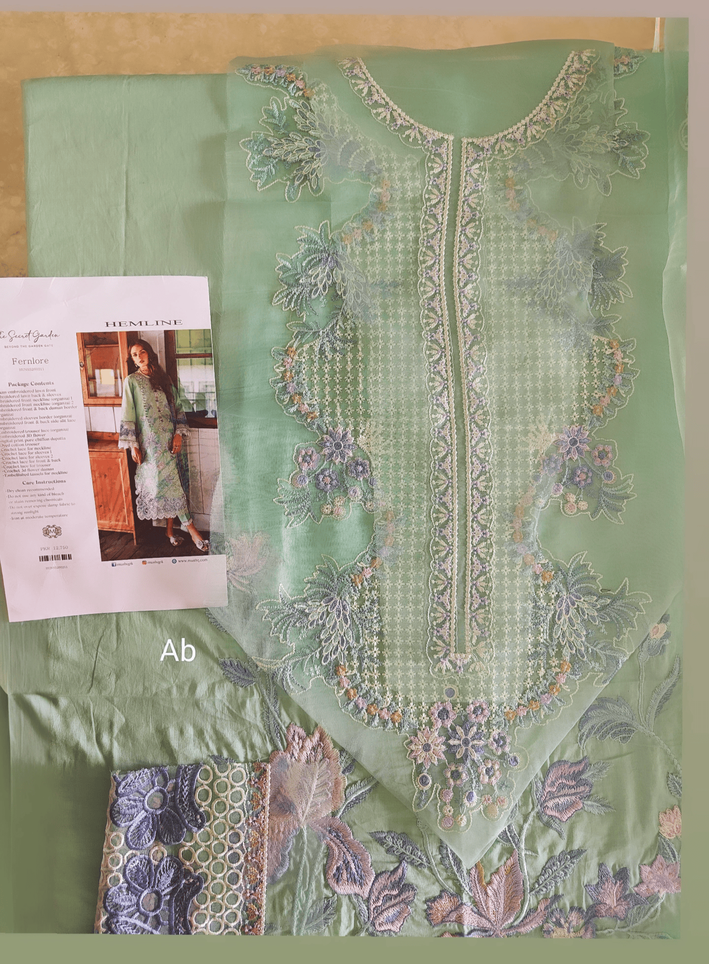 Open Pic/Mushq Hemline 26/Vol 2/Fernlore/Sea Green/Chiffon Dupatta
