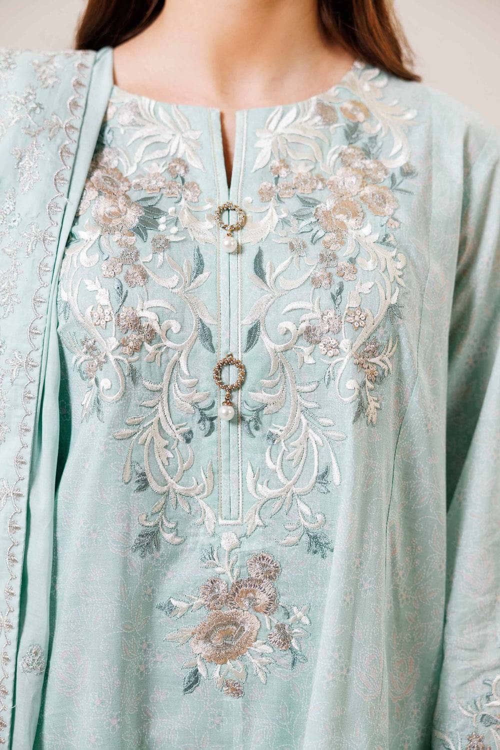 Nishat Cross Season Edit/Printed Embroidered Suit - 42401988-1/Mint