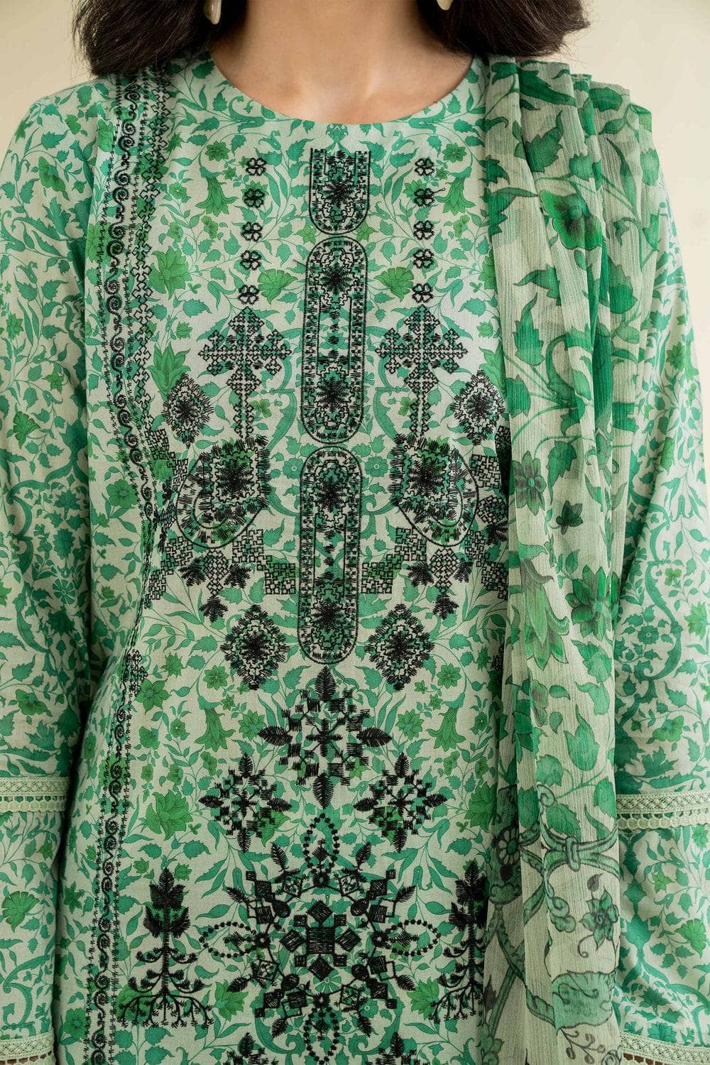 Nishat Cross Season Edit/Printed Embroidered Suit - 42501082/Green