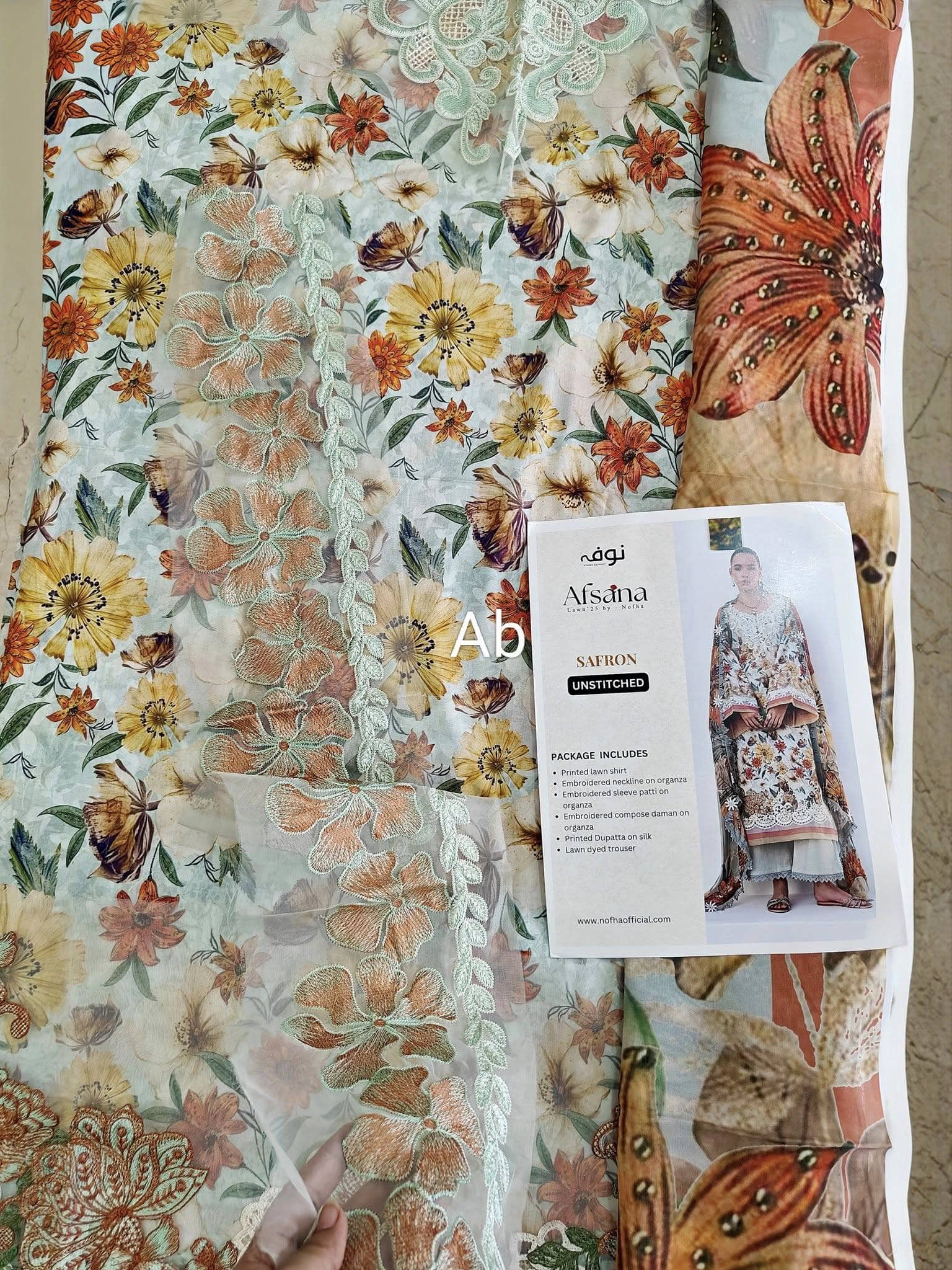 Nofha Official open pics Open Pic/Afsana Lawn by Nofha Official/Pearls/Silk Dupatta