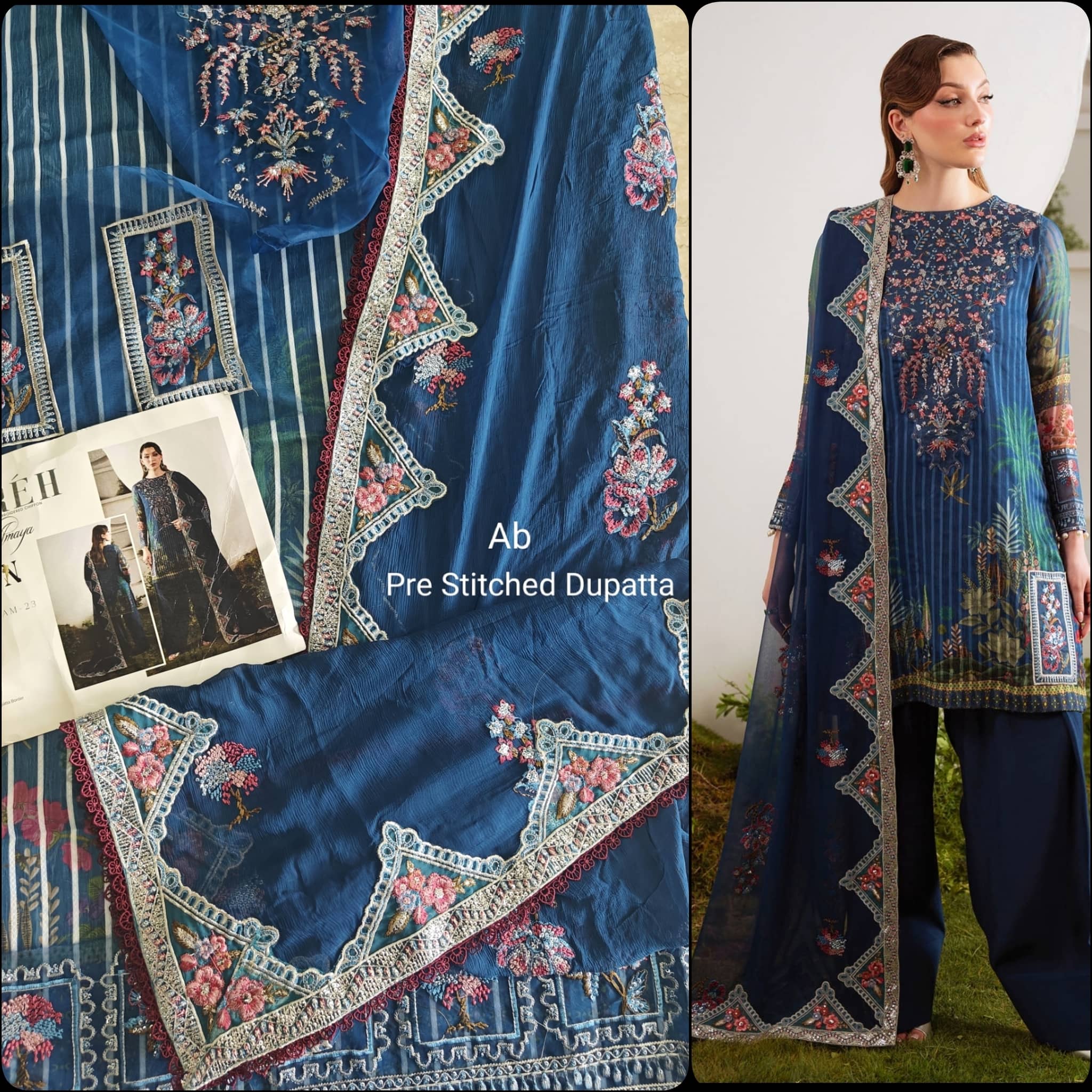 Semi Stitched Easy Stitching Solutions/Nureh Amaya Luxury Formals Chiffon/AM -23 (Copy)