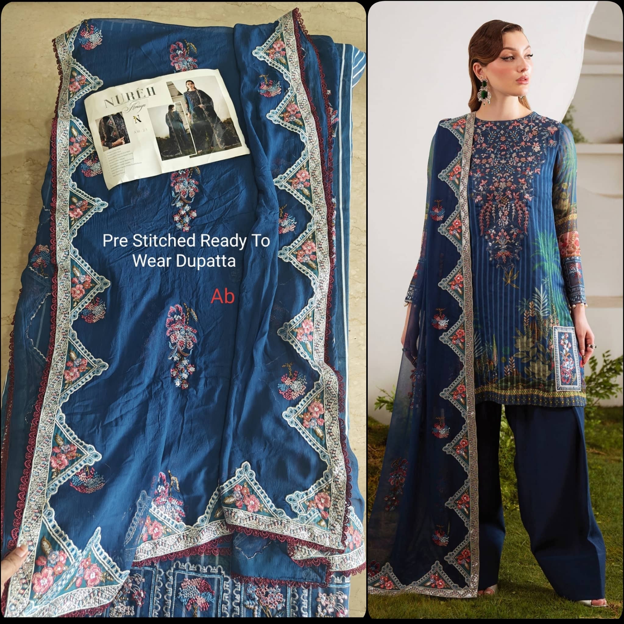 Semi Stitched Easy Stitching Solutions/Nureh Amaya Luxury Formals Chiffon/AM -23 (Copy)