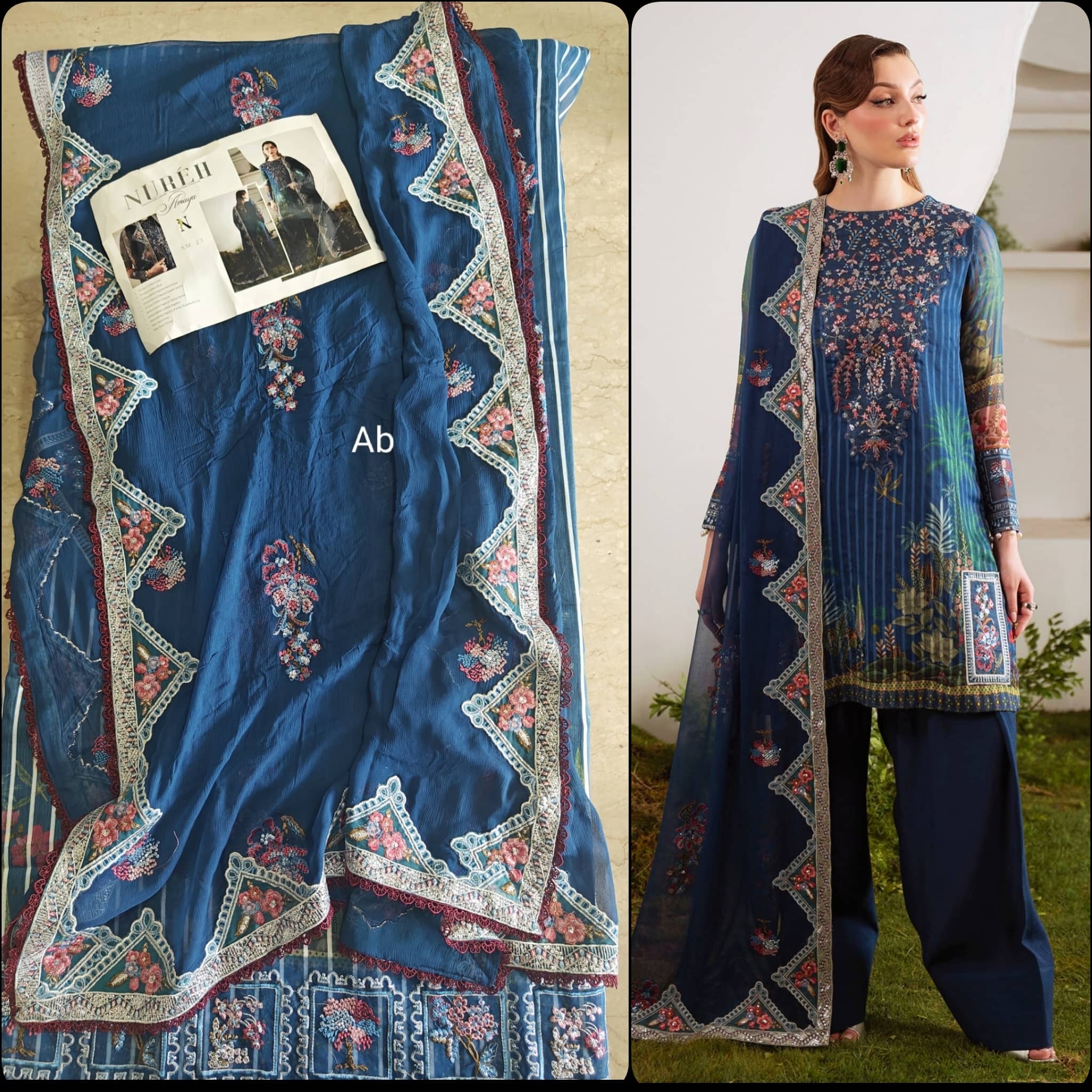Semi Stitched Easy Stitching Solutions/Nureh Amaya Luxury Formals Chiffon/AM -23 (Copy)