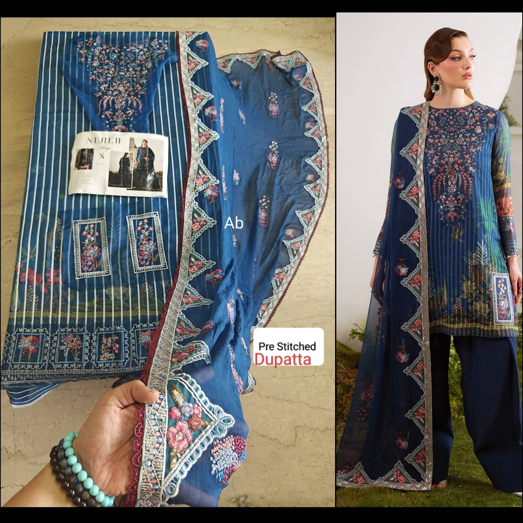 Semi Stitched Easy Stitching Solutions/Nureh Amaya Luxury Formals Chiffon/AM -23 (Copy)