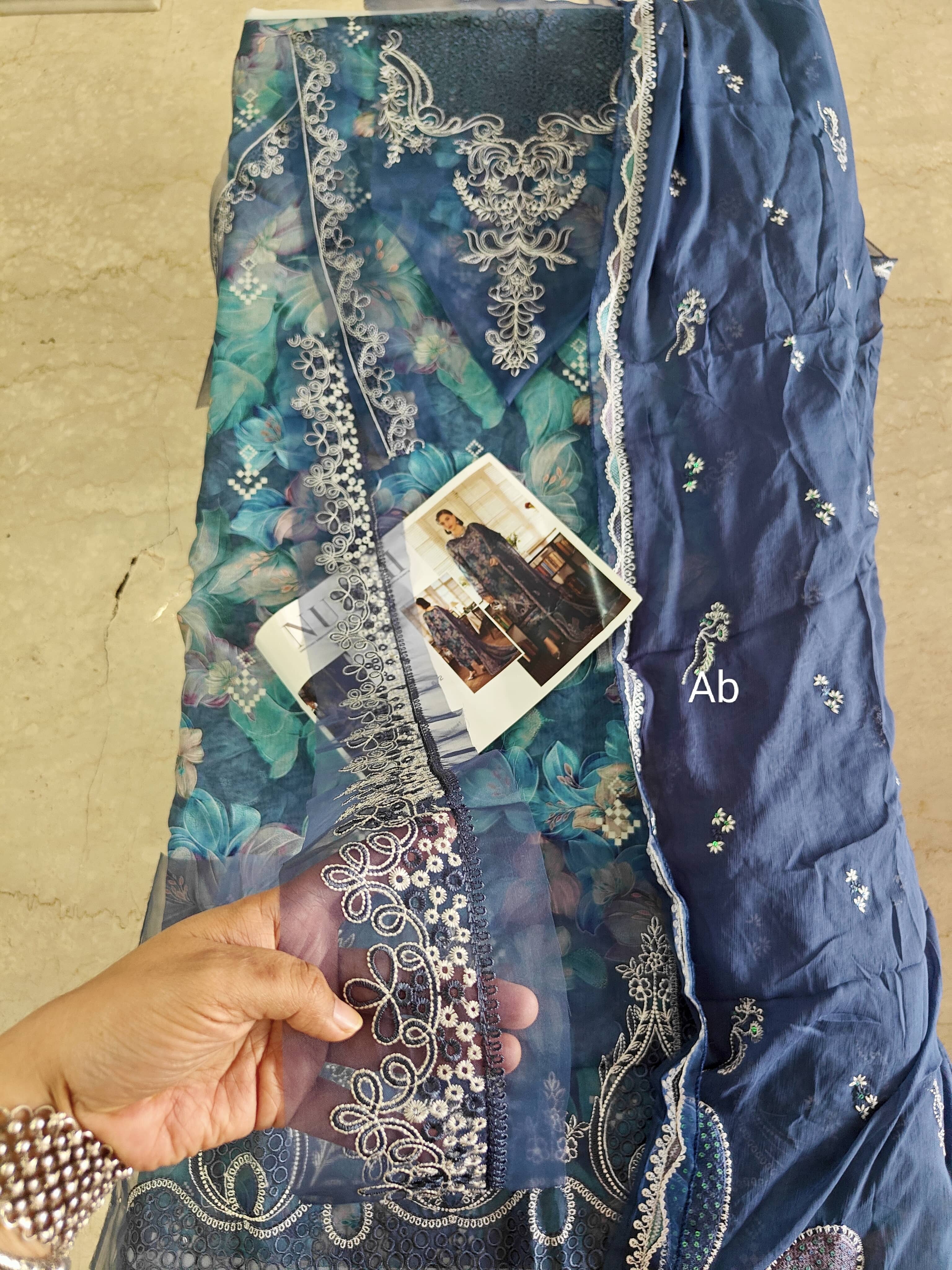 Open Pic/Nureh Maya Swiss Lawn 26/NS 162/Embroideried Chiffon Dupatta
