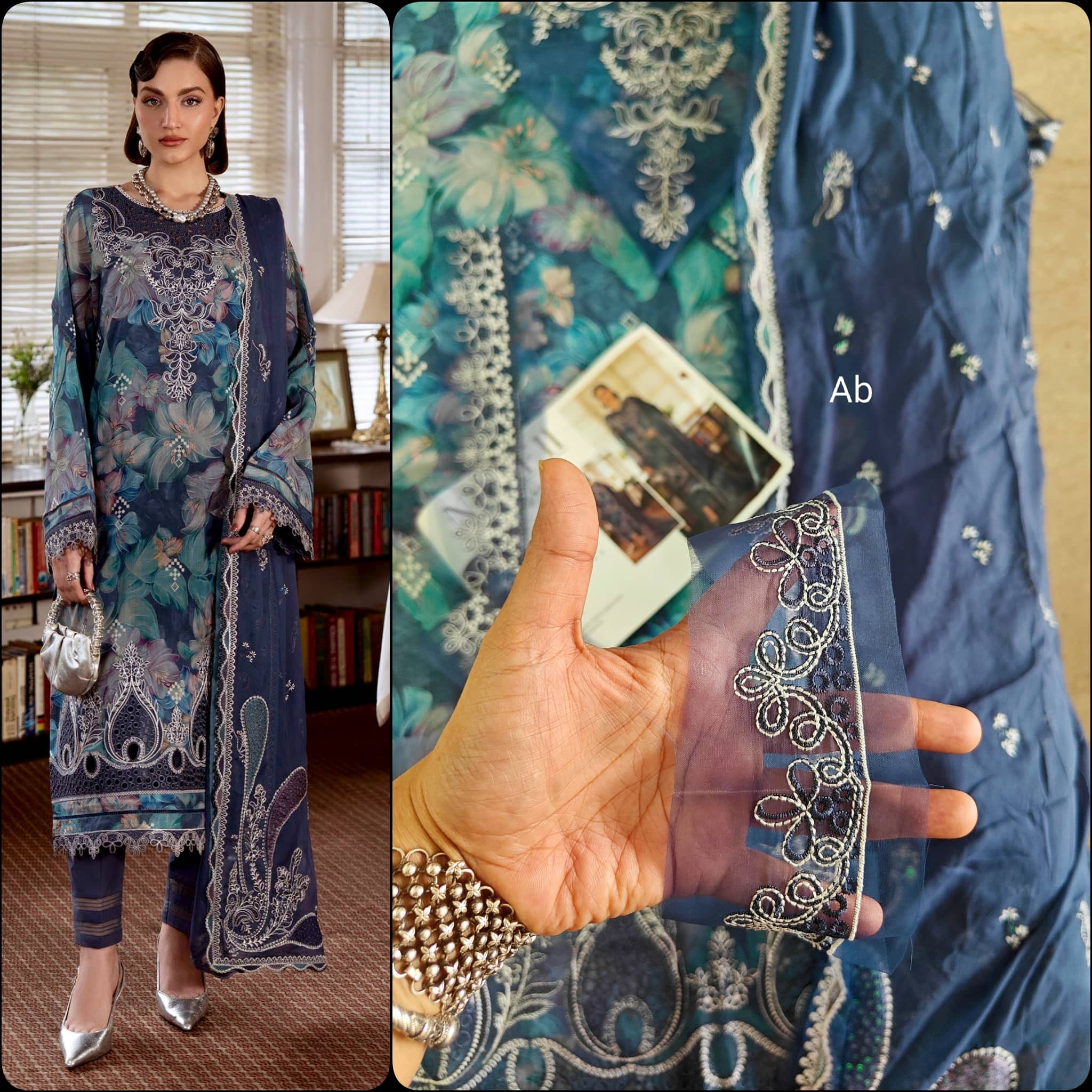 Open Pic/Nureh Maya Swiss Lawn 26/NS 162/Embroideried Chiffon Dupatta