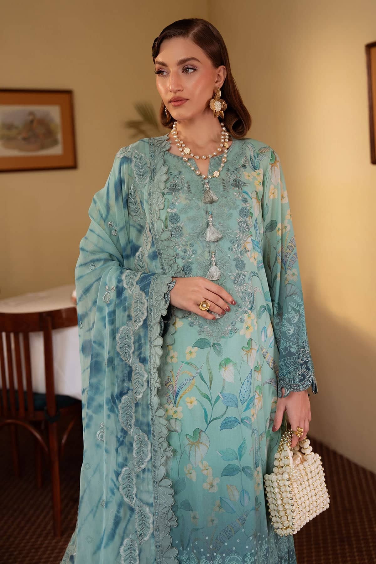 Nureh Maya Swiss Lawn 26/NS 160/Embroideried Chiffon Dupatta