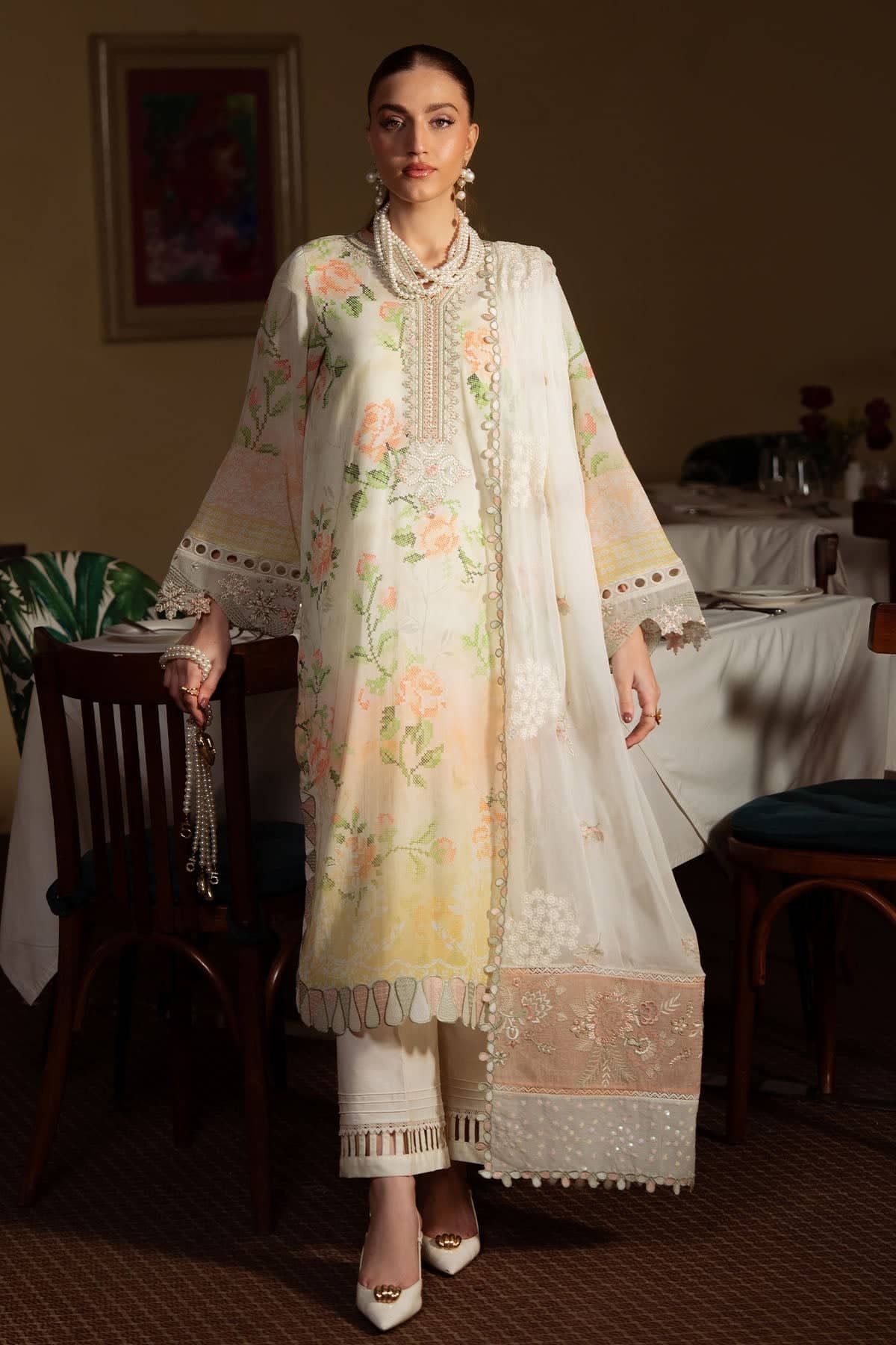 Nureh Maya Swiss Lawn 26/NS 163/Embroideried Chiffon Dupatta