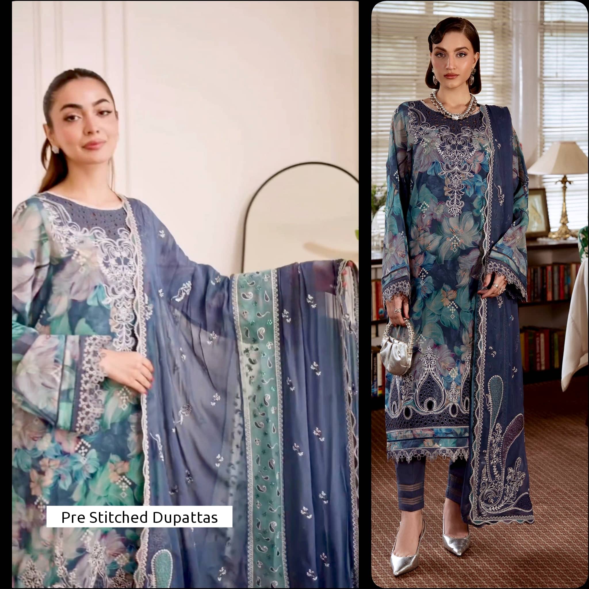 Spotted in Nureh Maya Swiss Lawn 26/NS 162/Embroideried Chiffon Dupatta