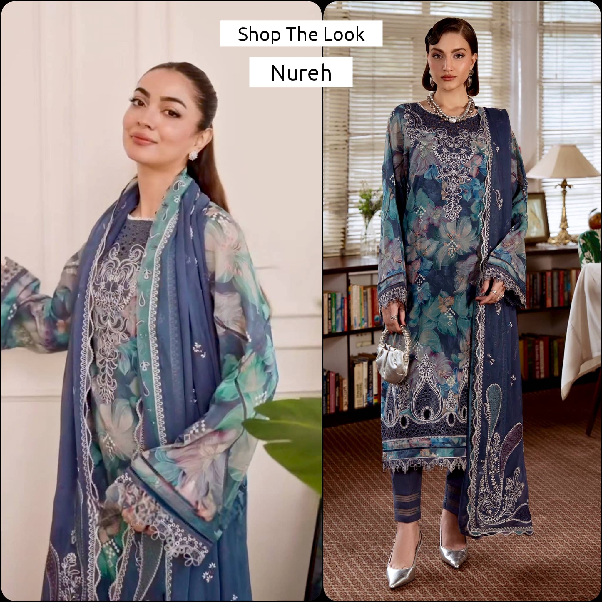Spotted in Nureh Maya Swiss Lawn 26/NS 162/Embroideried Chiffon Dupatta