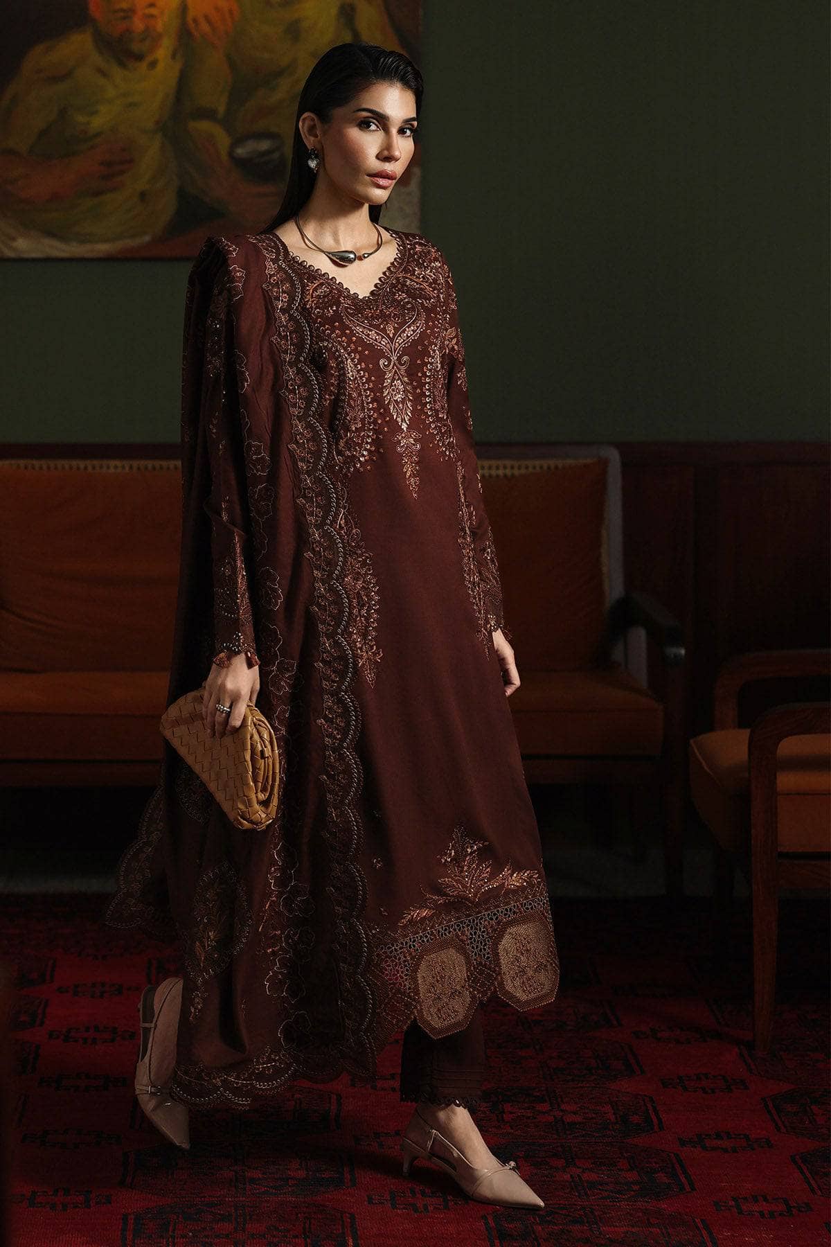 Nureh Marina Exclusive Winter/NE 279/Embroideried Woolen Shawl