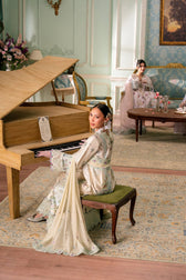 Qalamkar Luxe Charmeuse Silk 26/Hand Work/QSL-01 AZURE