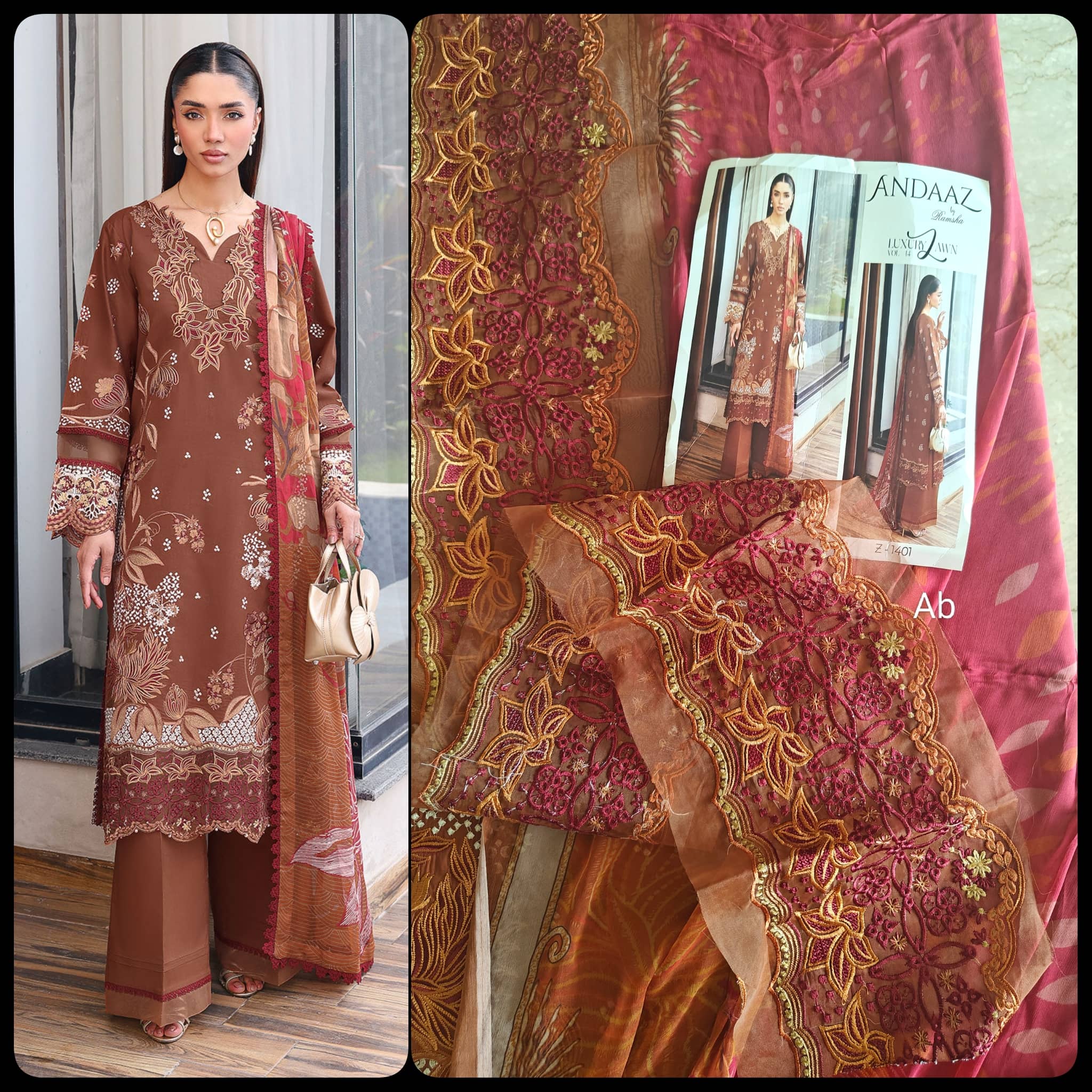 Open Pic/Ramsha Andaz Lawn 26/Z1401/Chiffon Dupatta