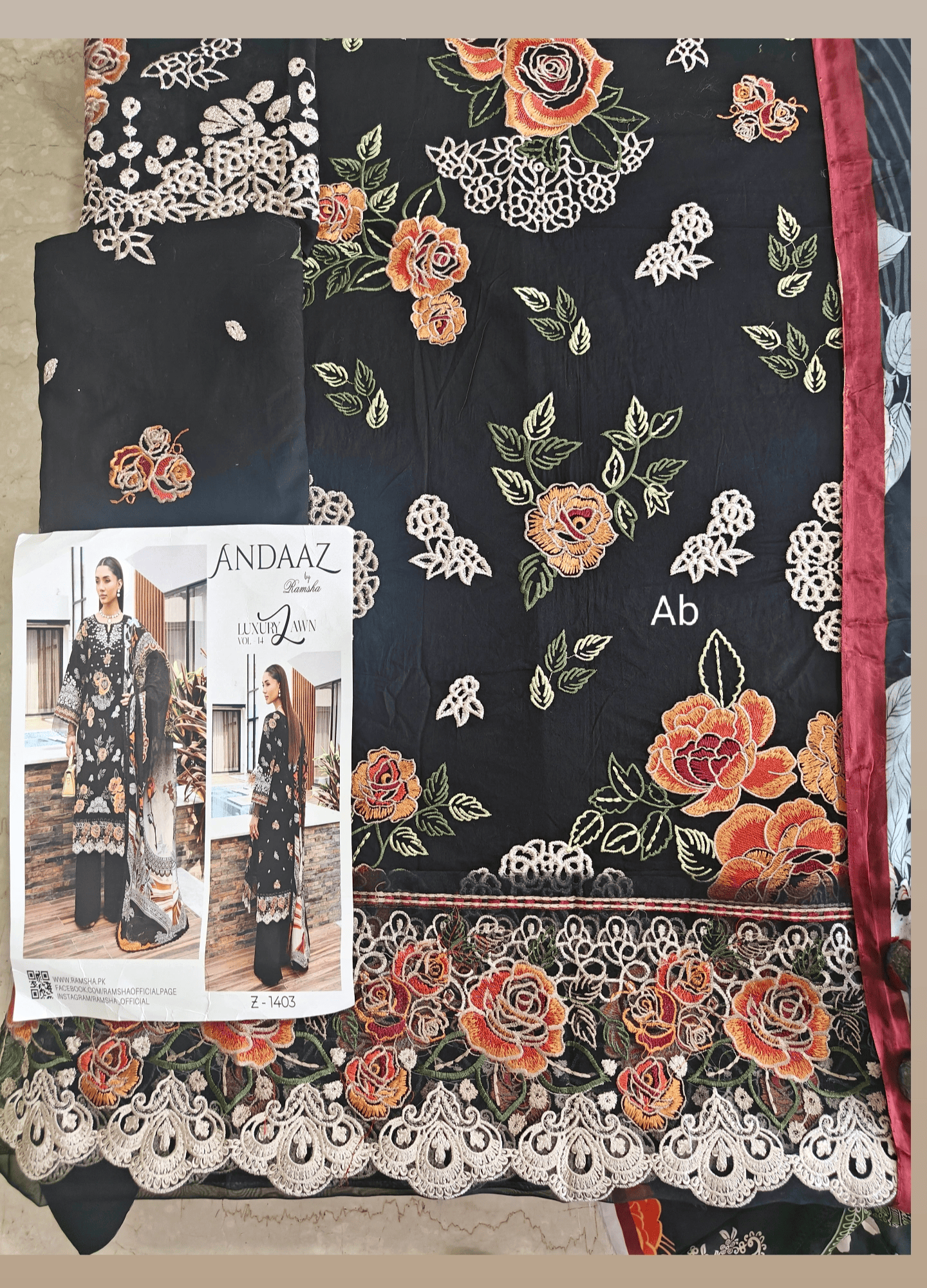 Sale‼️Open Pic/Ramsha Andaz Lawn 26/Z1403/Silk Dupatta