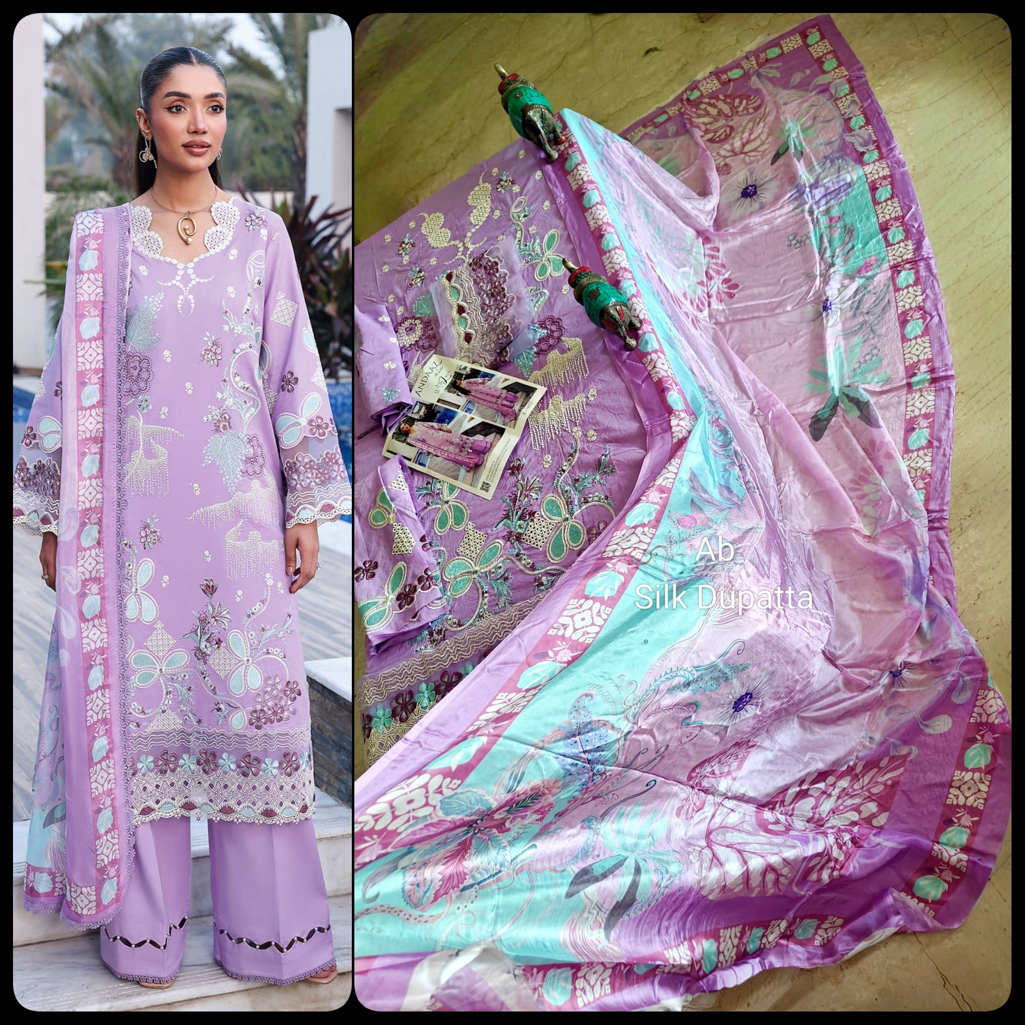 Sale‼️Open Pic/Ramsha Andaz Lawn 26/Z1407/Silk Dupatta