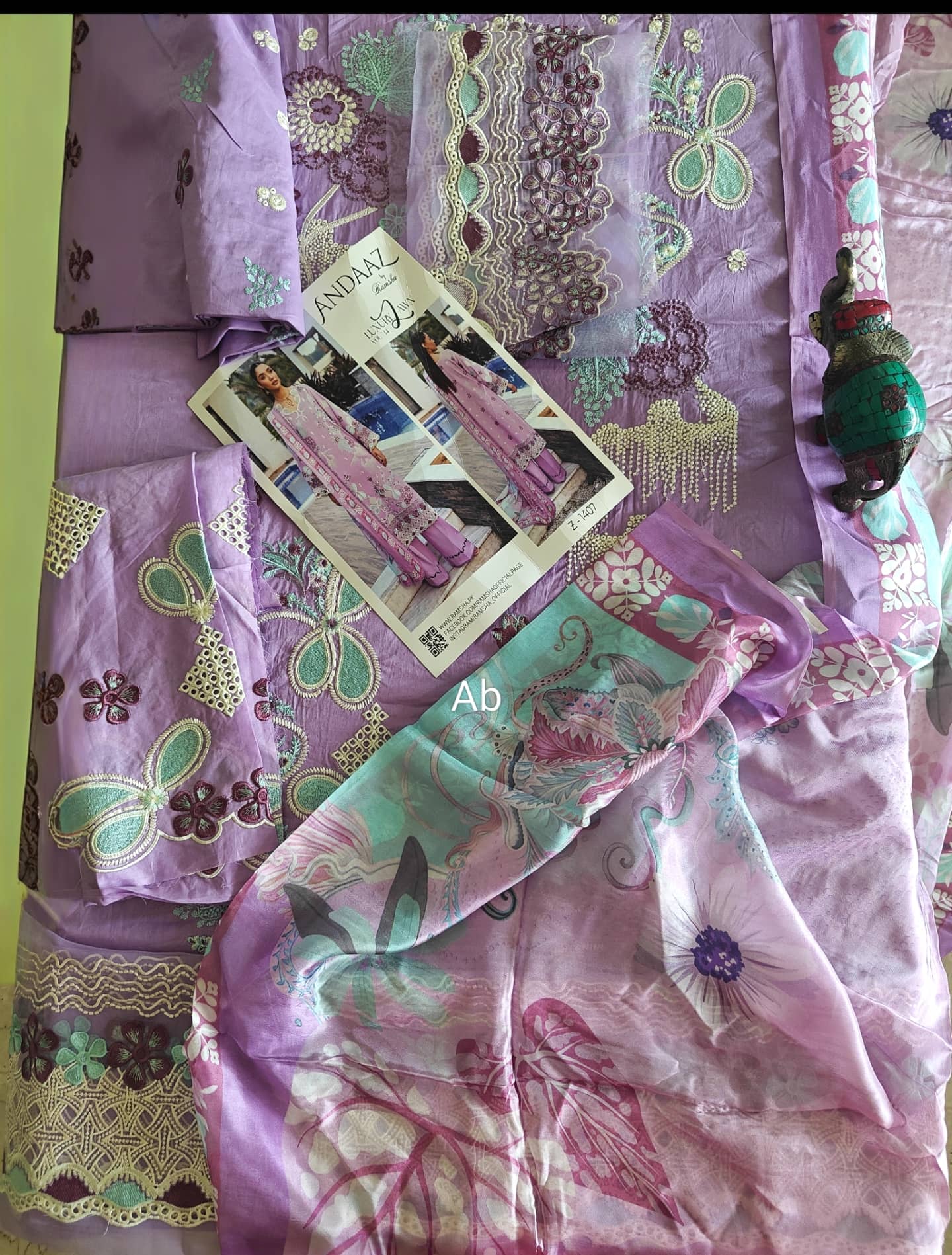 Sale ‼️Open Pic/Ramsha Andaz Lawn 26/Z1407/Silk Dupatta