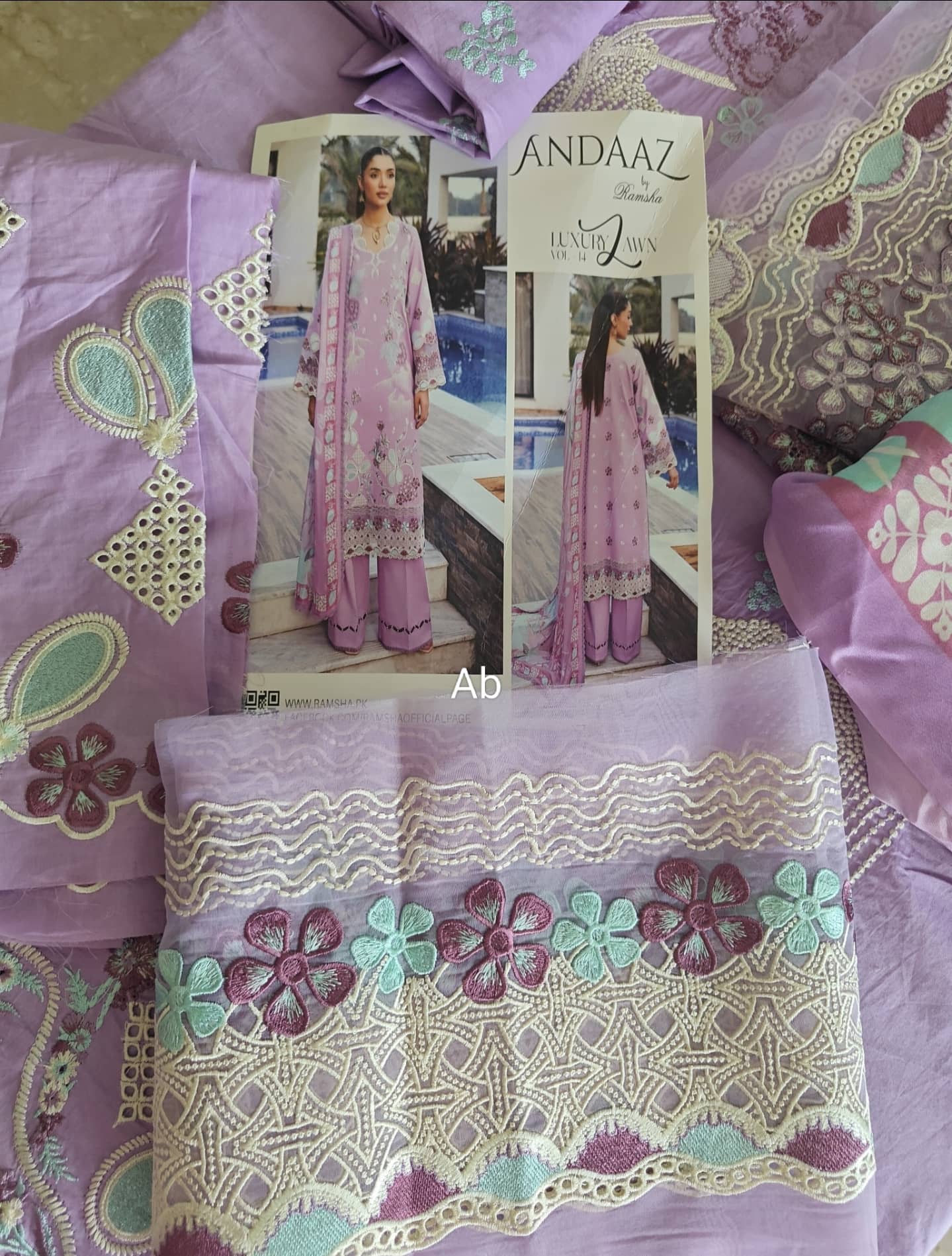 Sale ‼️Open Pic/Ramsha Andaz Lawn 26/Z1407/Silk Dupatta