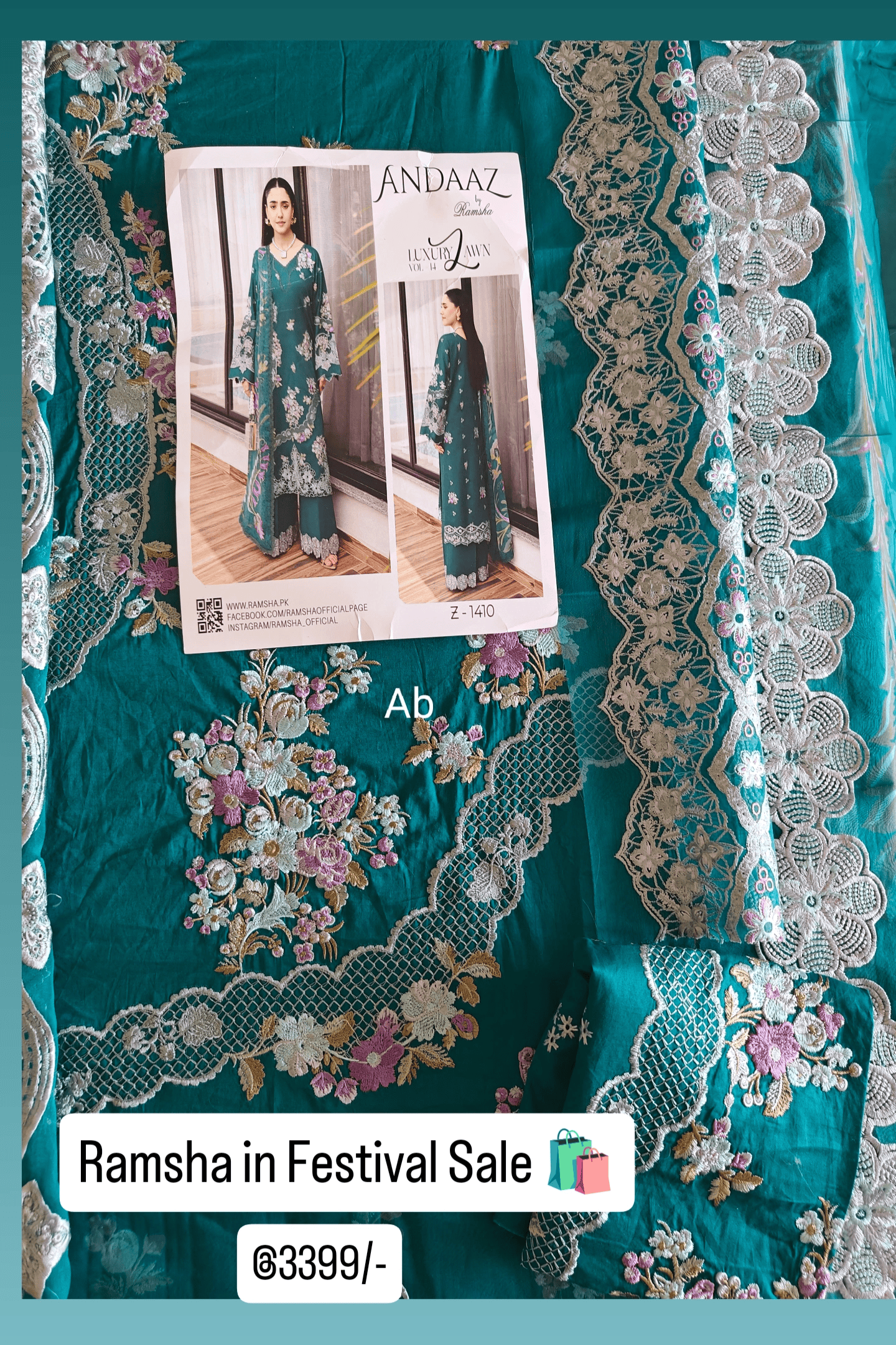 Sale‼️Open Pic/Ramsha Andaz Lawn 26/ Z1410/Chiffon Dupatta