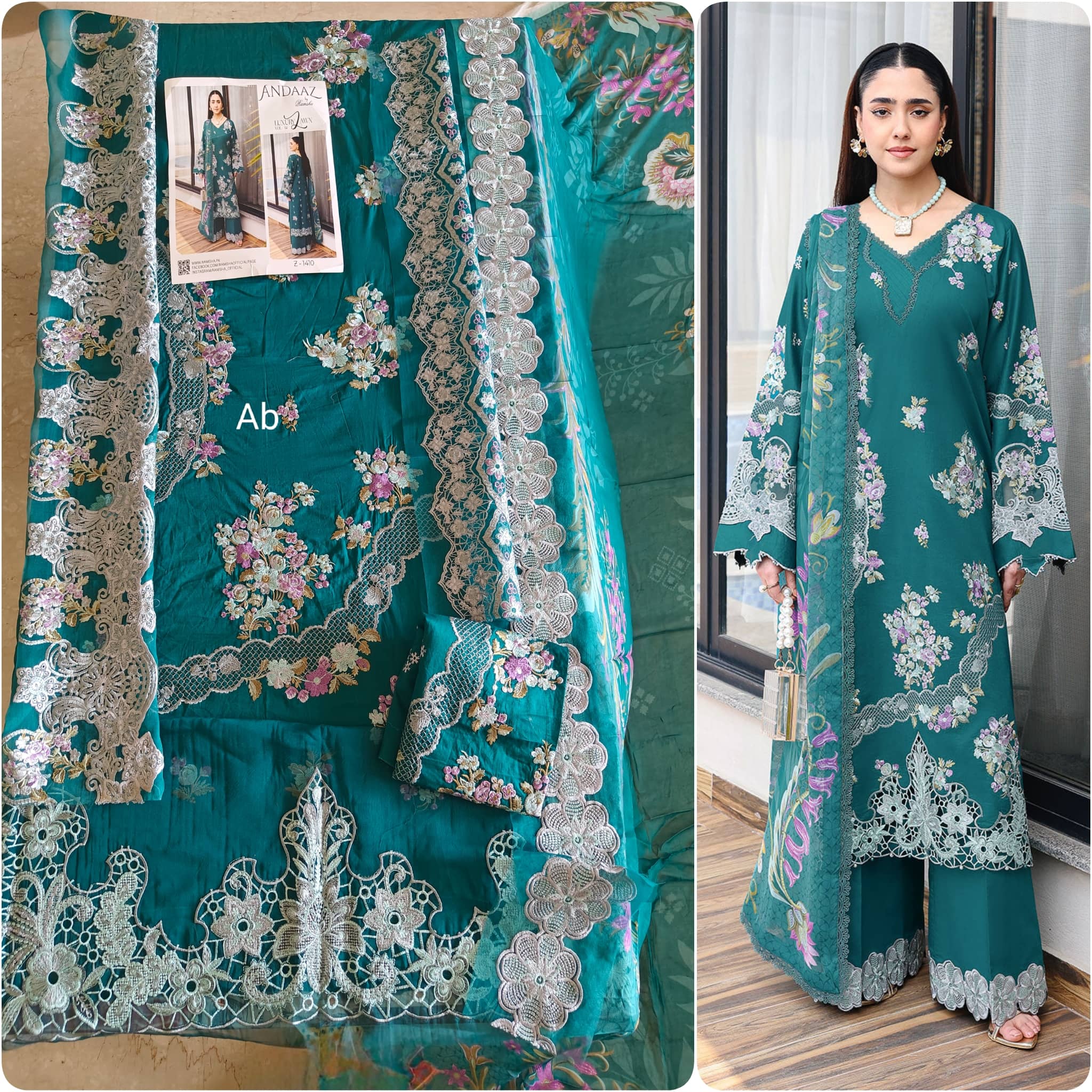 Sale‼️Open Pic/Ramsha Andaz Lawn 26/ Z1410/Chiffon Dupatta