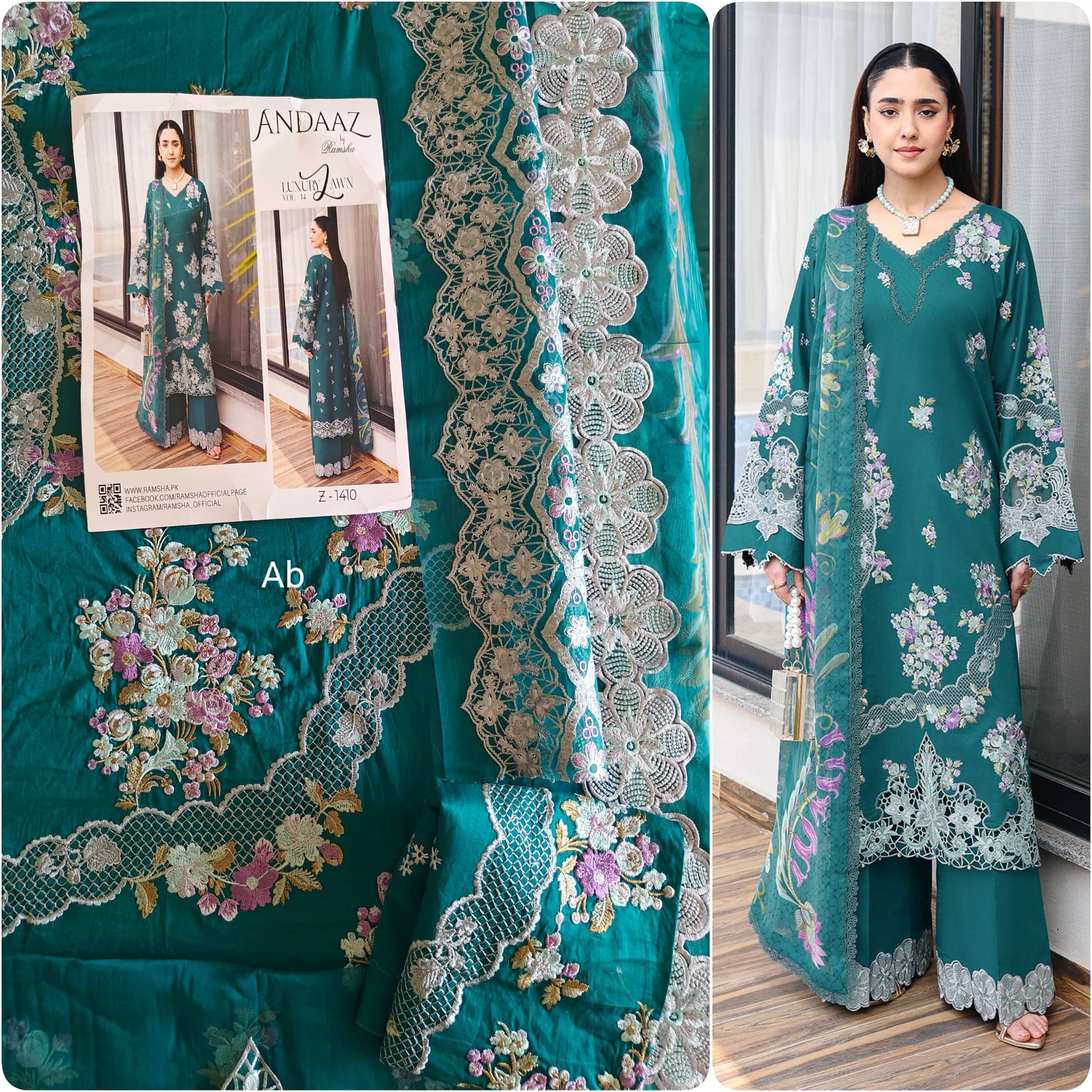 Sale‼️Open Pic/Ramsha Andaz Lawn 26/ Z1410/Chiffon Dupatta