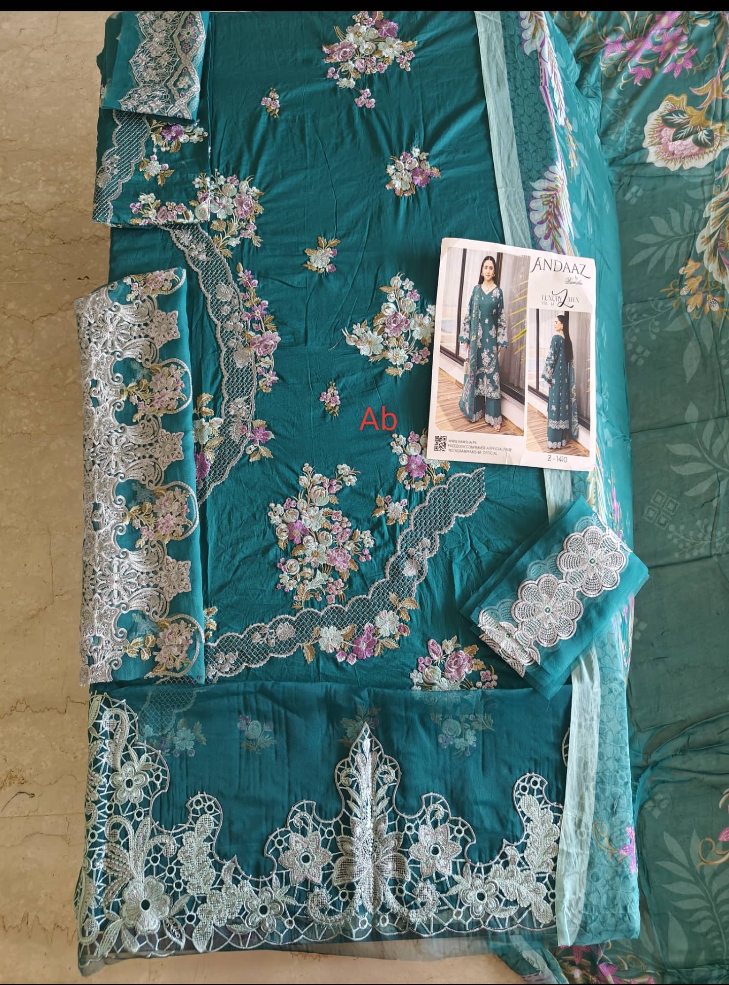 Sale‼️Open Pic/Ramsha Andaz Lawn 26/ Z1410/Chiffon Dupatta