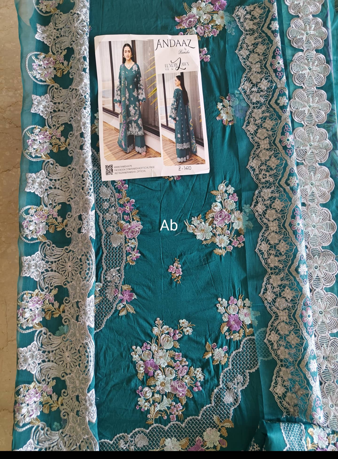 Sale‼️Open Pic/Ramsha Andaz Lawn 26/ Z1410/Chiffon Dupatta