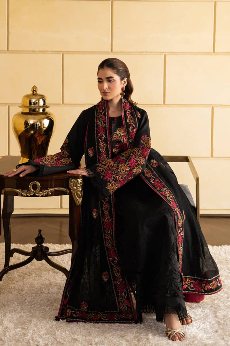 Rang Rasiya Carnation Lawn 26/Ezra/Graphie Black/Embroideried Dupatta