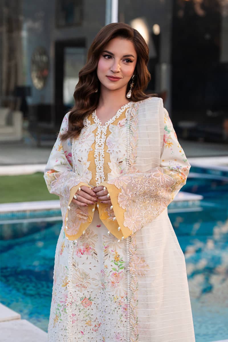 Rang Rasiya Carnation Lawn 26/Lily/Pearl White/Embroideried Dupatta