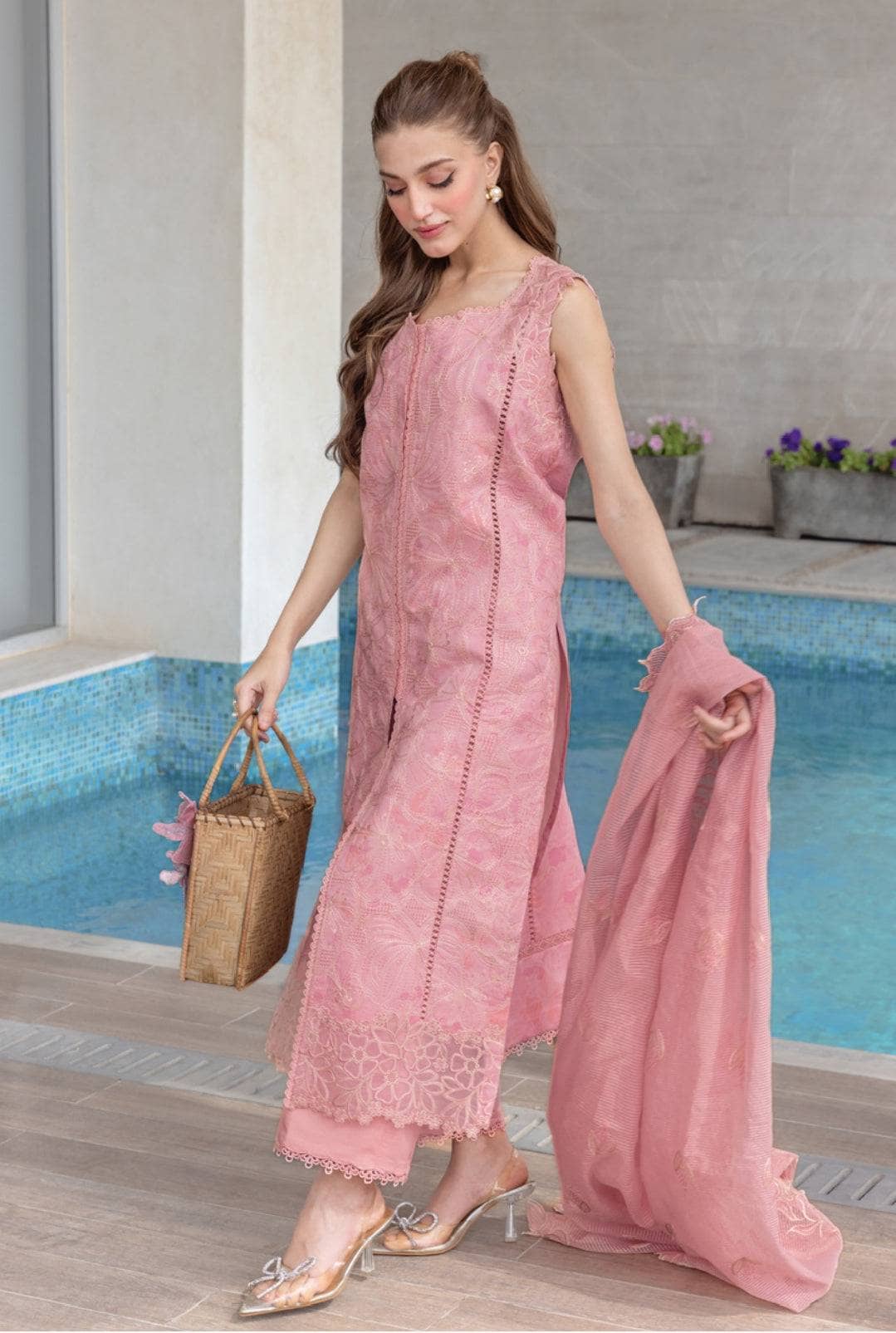 Restocked/Rang Rasiya Carnation Lawn 25/Vol 2/10/Mila/Pink/Silk Dupatta