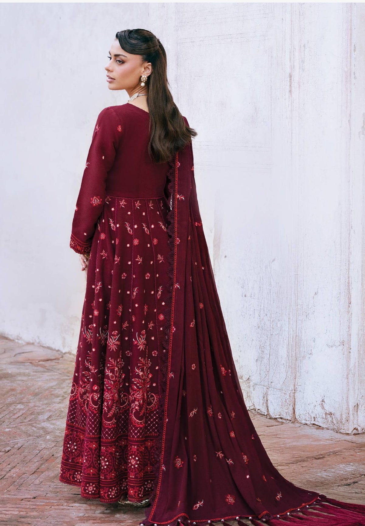 Mahnur Amelia Luxury Winter 26/Wool Shawl/Corduroy/Deep Crimson/AM 11