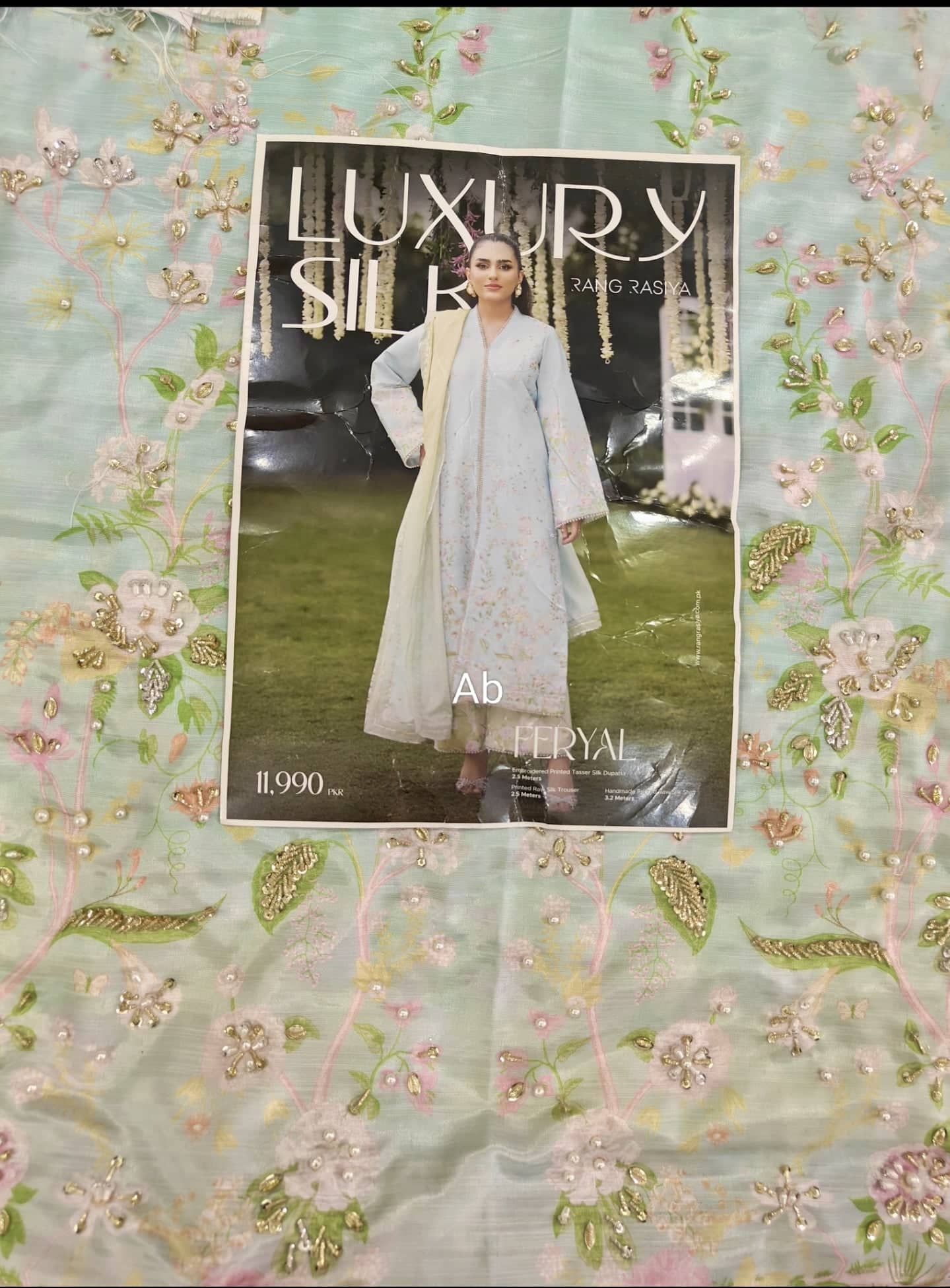 Open Pic/Rang Rasiya Luxe Silk/Hand Work/Feryal/Ocean Mist