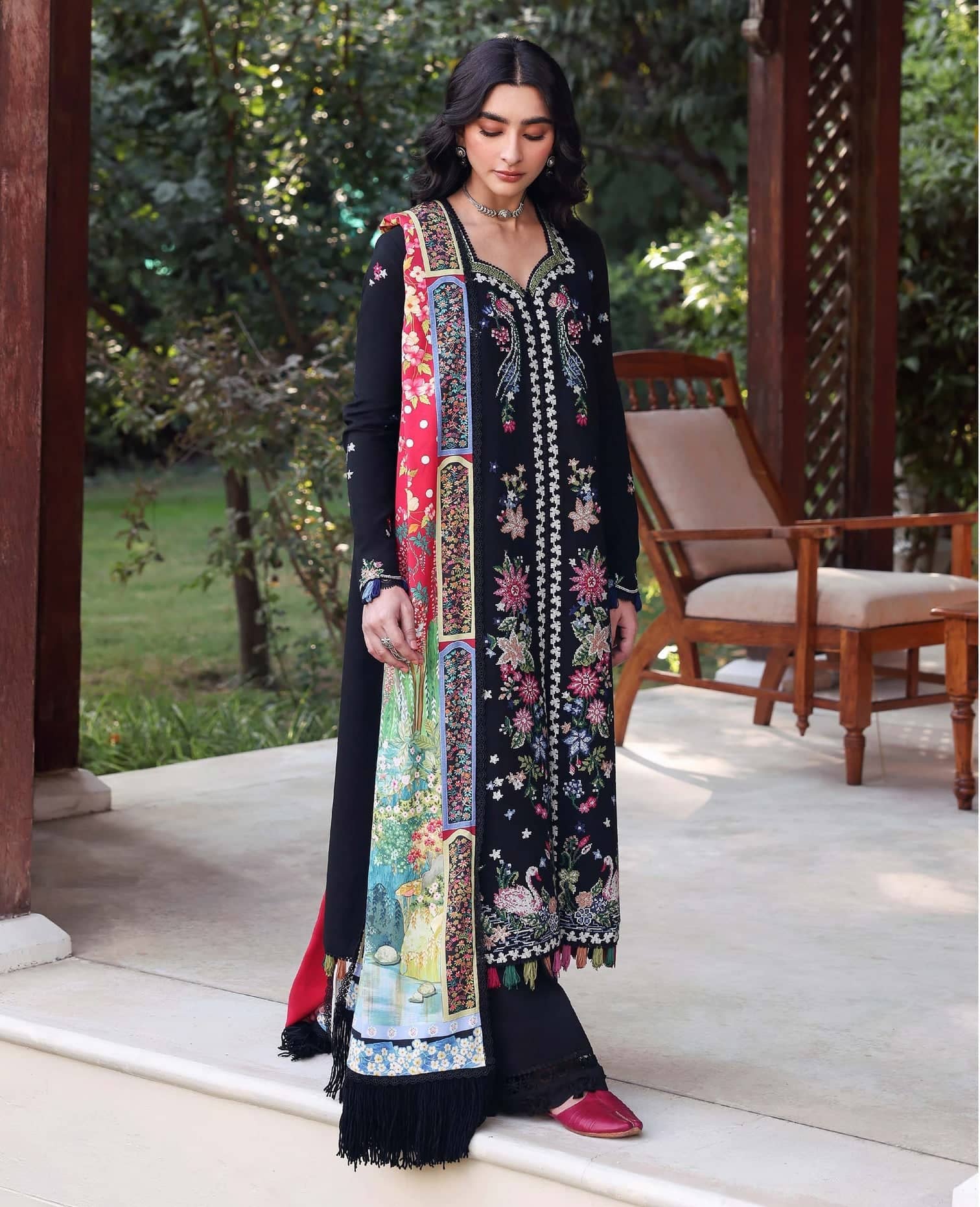 Republic Womens wear Winter Pakistani Suit Republic Womens Wear Amaris/Winter/Aveline/Black/Karandi