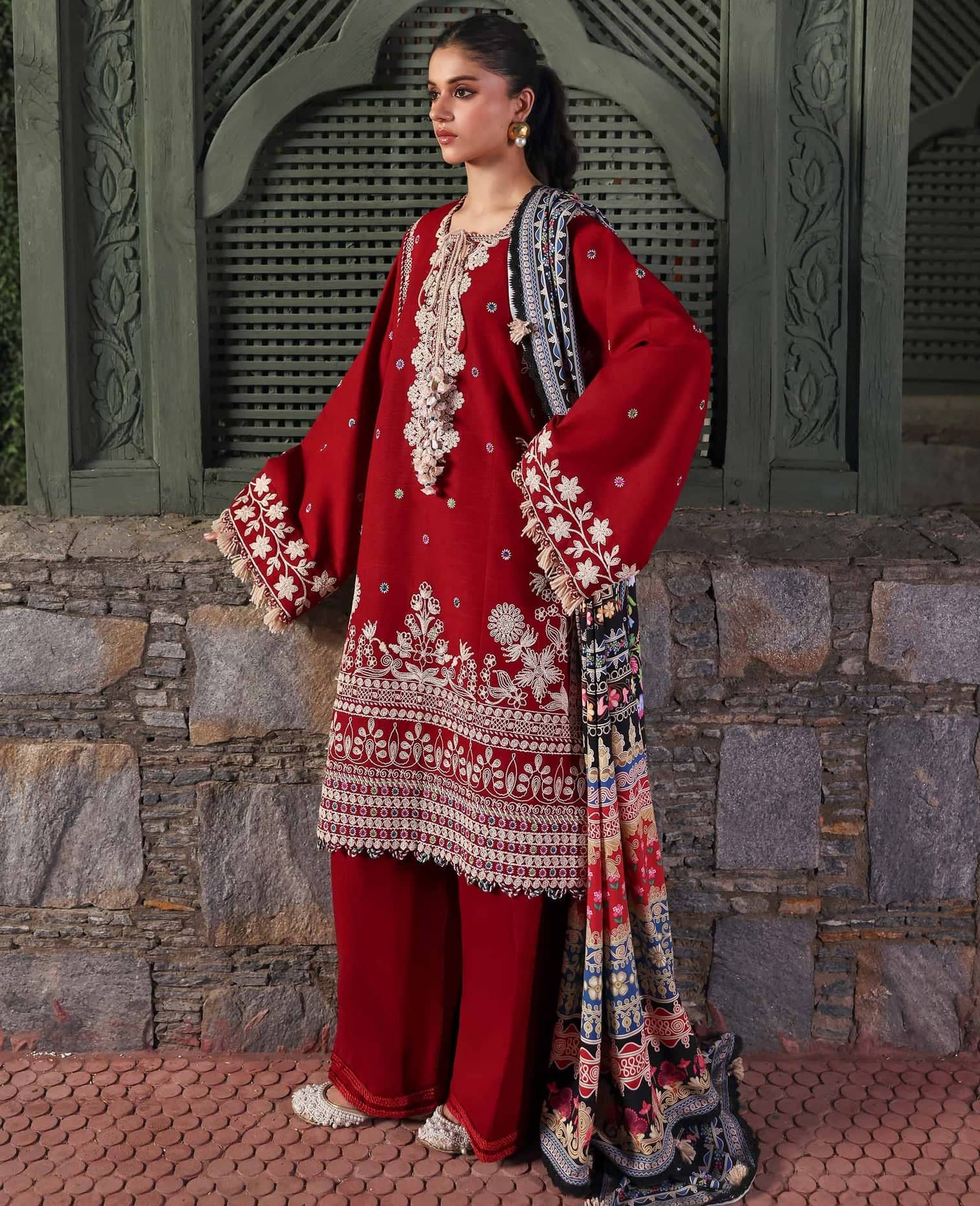 Republic Womens wear Winter Pakistani Suit Republic Womens Wear Amaris/Winter/Orlena/Deep Red/Khaddar