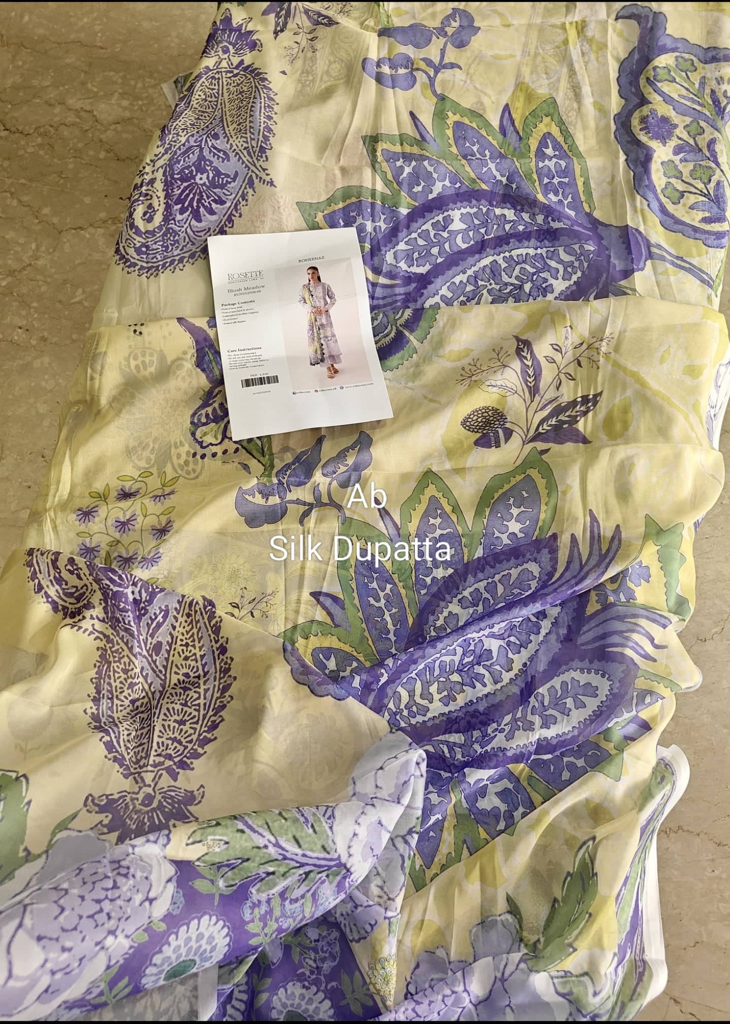 Open Pic/Roheenaz Rosette Lawn/Blush Meadow/Silk Dupatta