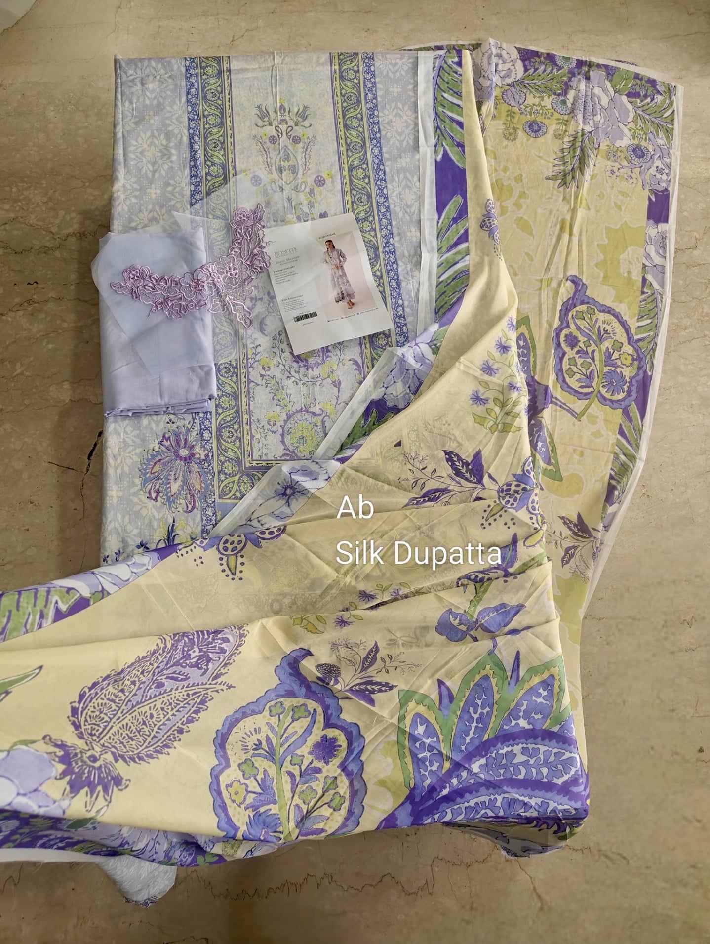 Open Pic/Roheenaz Rosette Lawn/Blush Meadow/Silk Dupatta