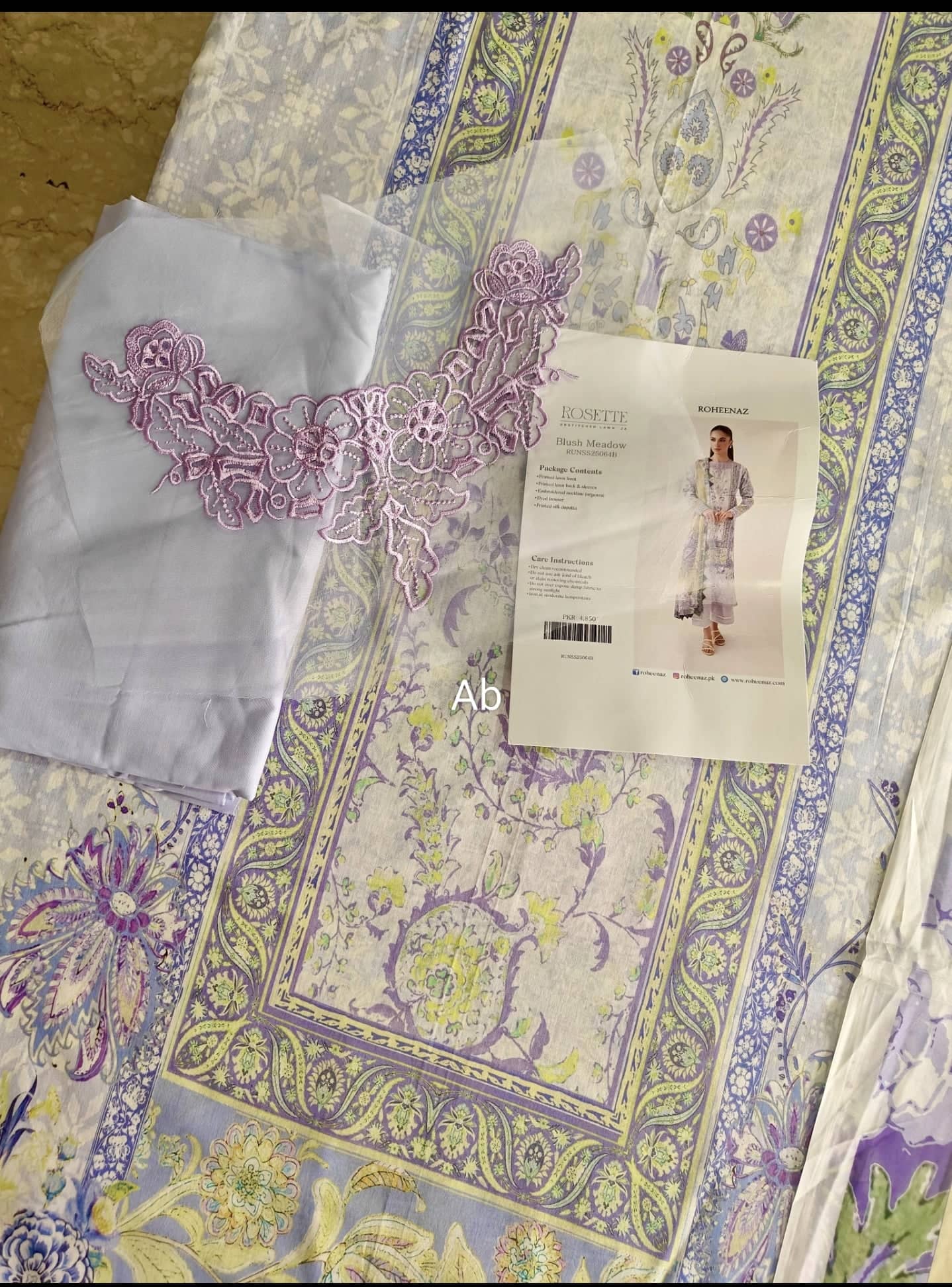 Open Pic/Roheenaz Rosette Lawn/Blush Meadow/Silk Dupatta