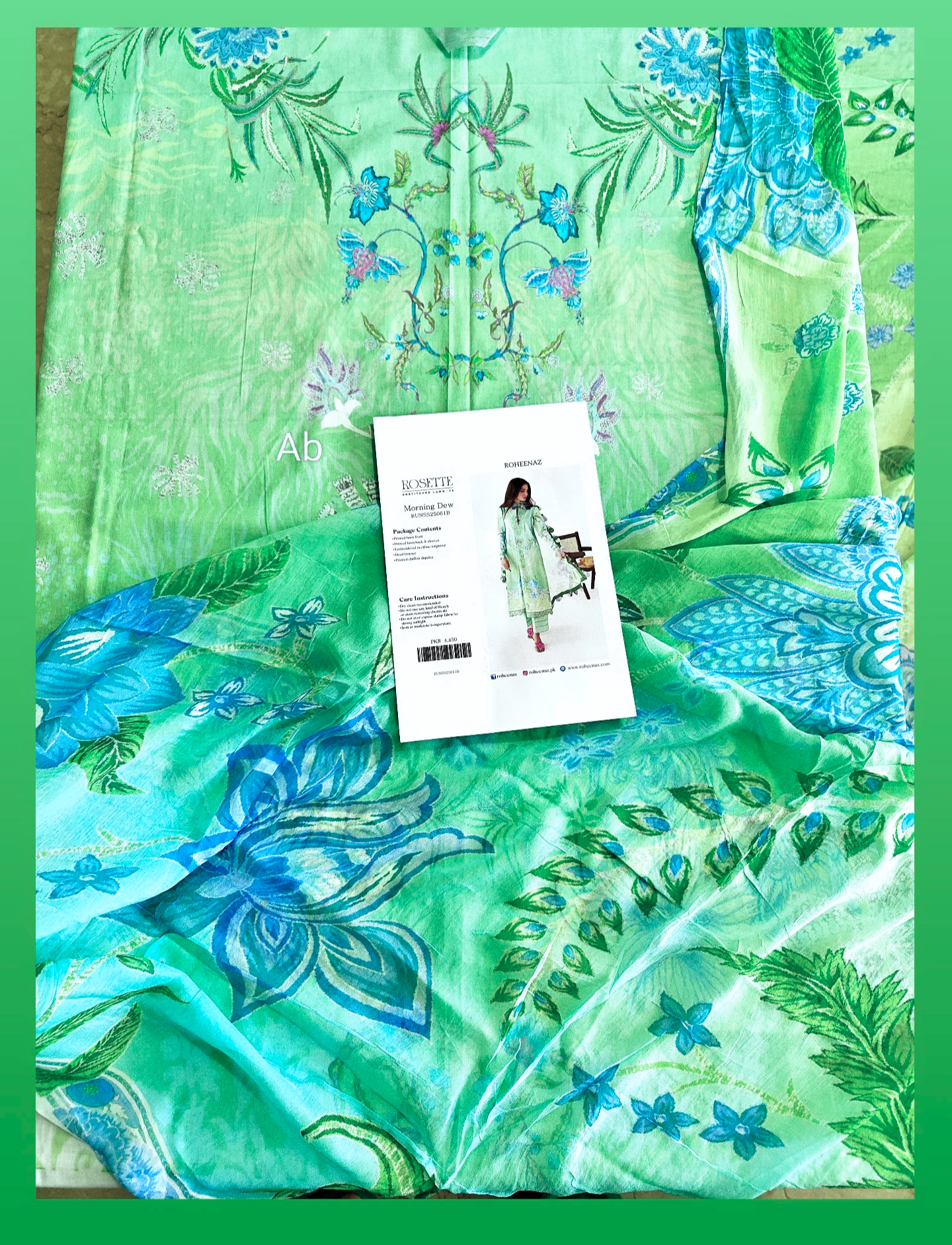 Open Pic/Roheenaz Rosette Lawn/Morning Dew/Chiffon Dupatta