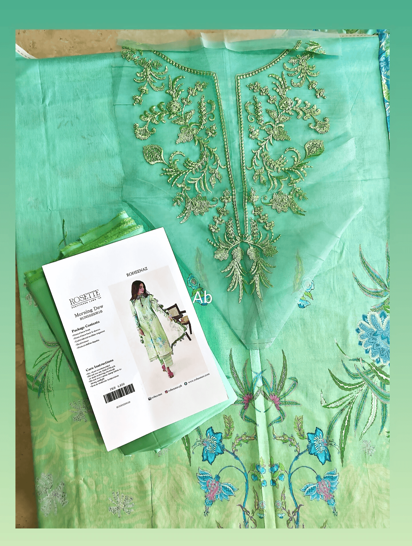 Open Pic/Roheenaz Rosette Lawn/Morning Dew/Chiffon Dupatta