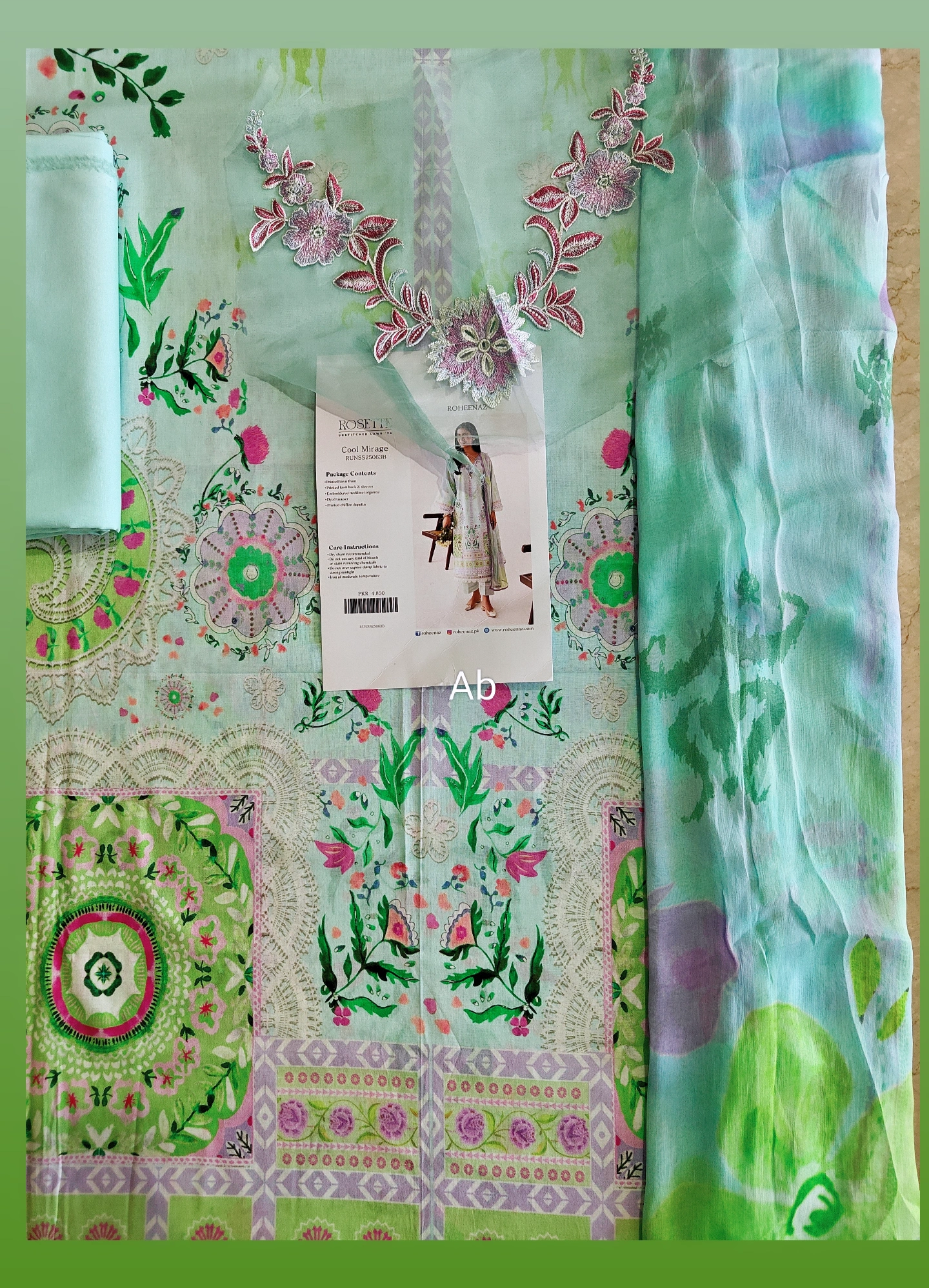 Open Pic/Roheenaz Rosette Lawn/Morning Dew/Chiffon Dupatta