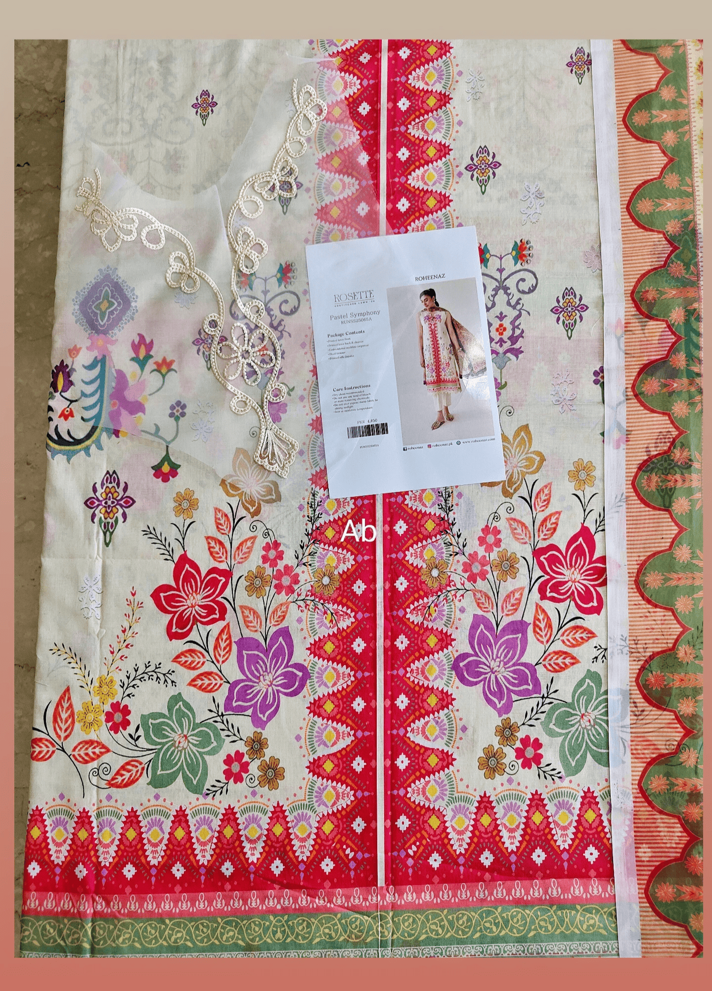 Open Pic/Roheenaz Rosette Lawn/Pastel Symphony/Silk DupattaDew/Chiffon Dupatta